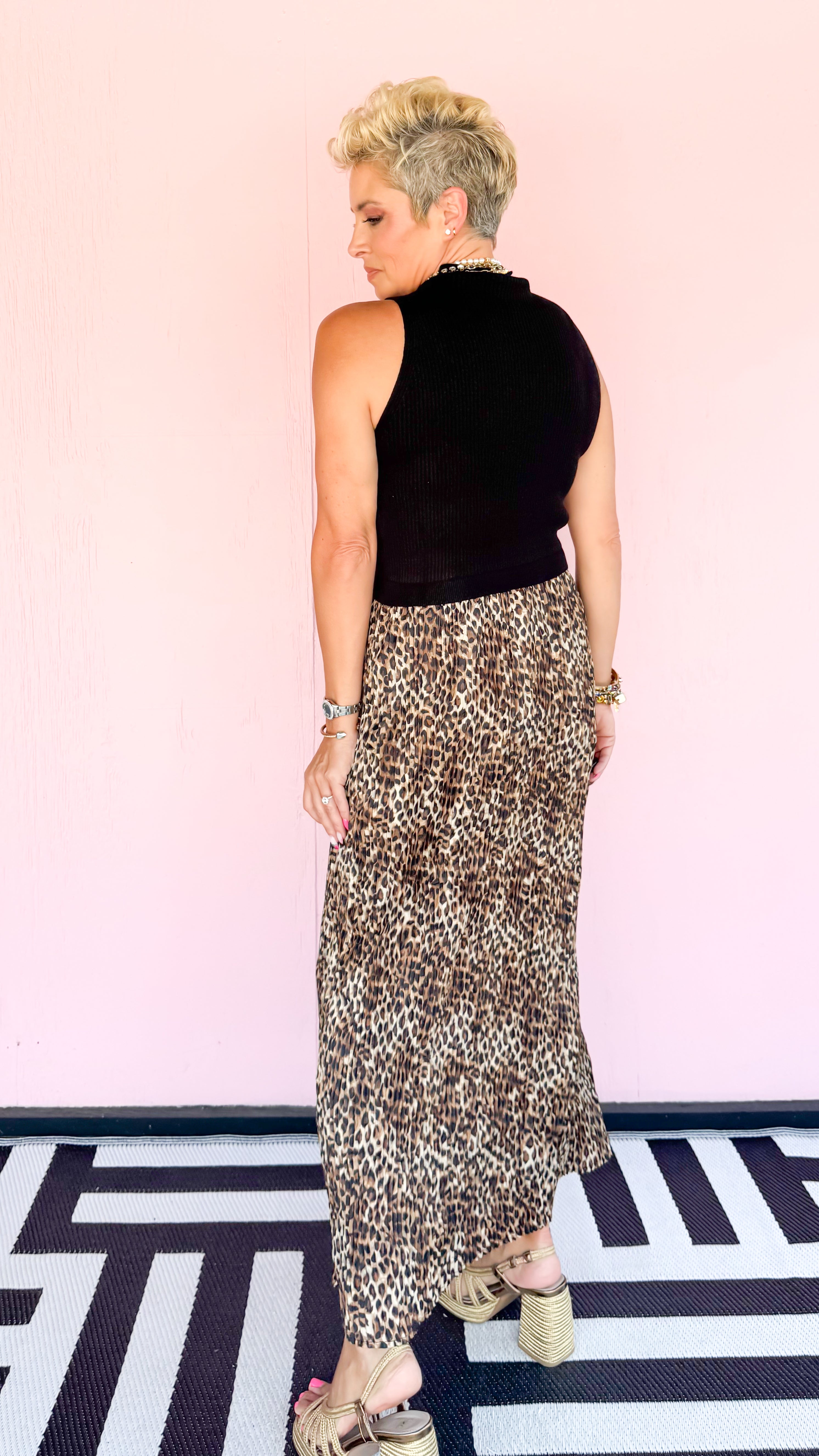 Mixed Media Leopard Dress/Black