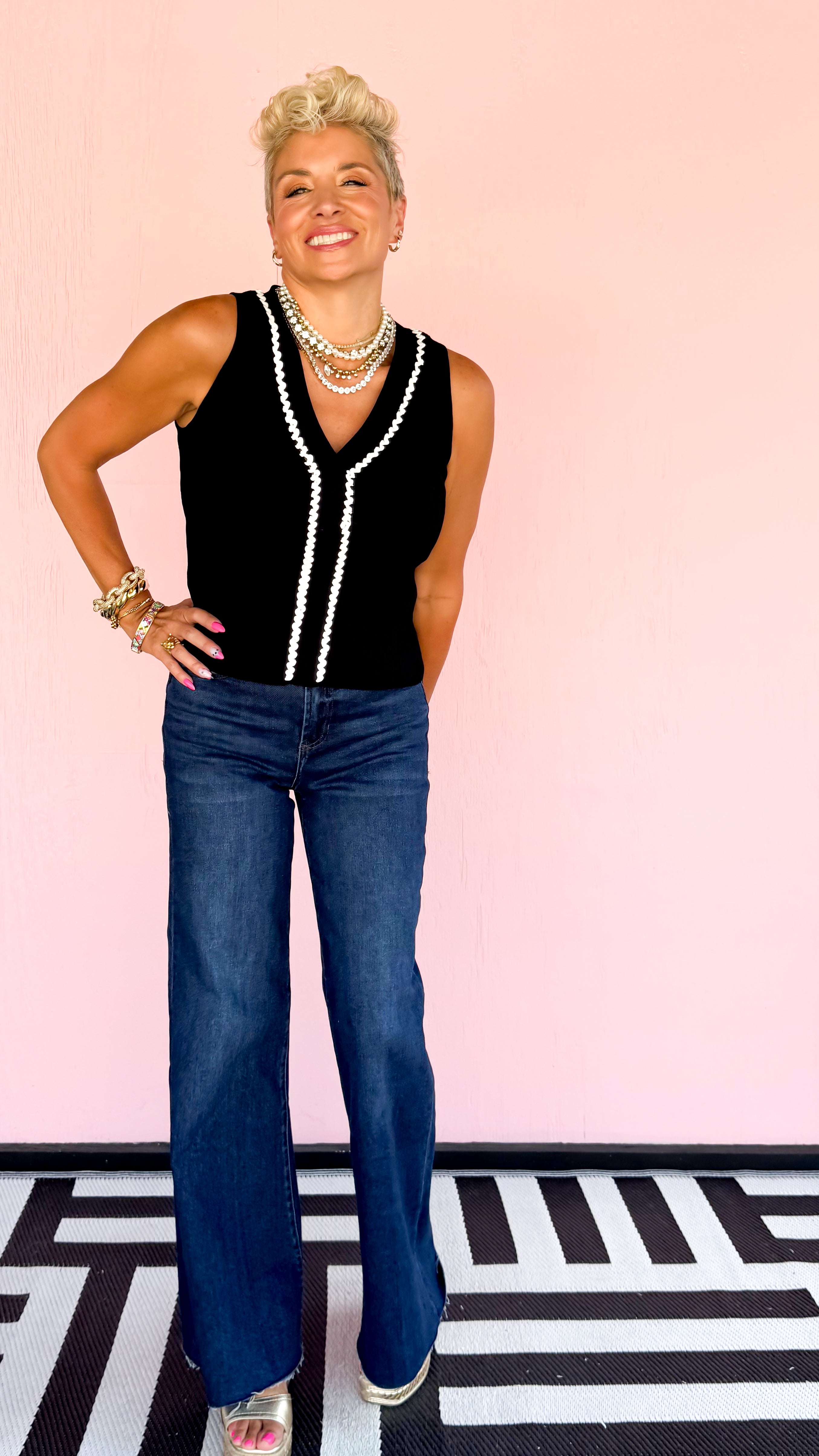 Braiding Sleeveless Sweater Vest/Black