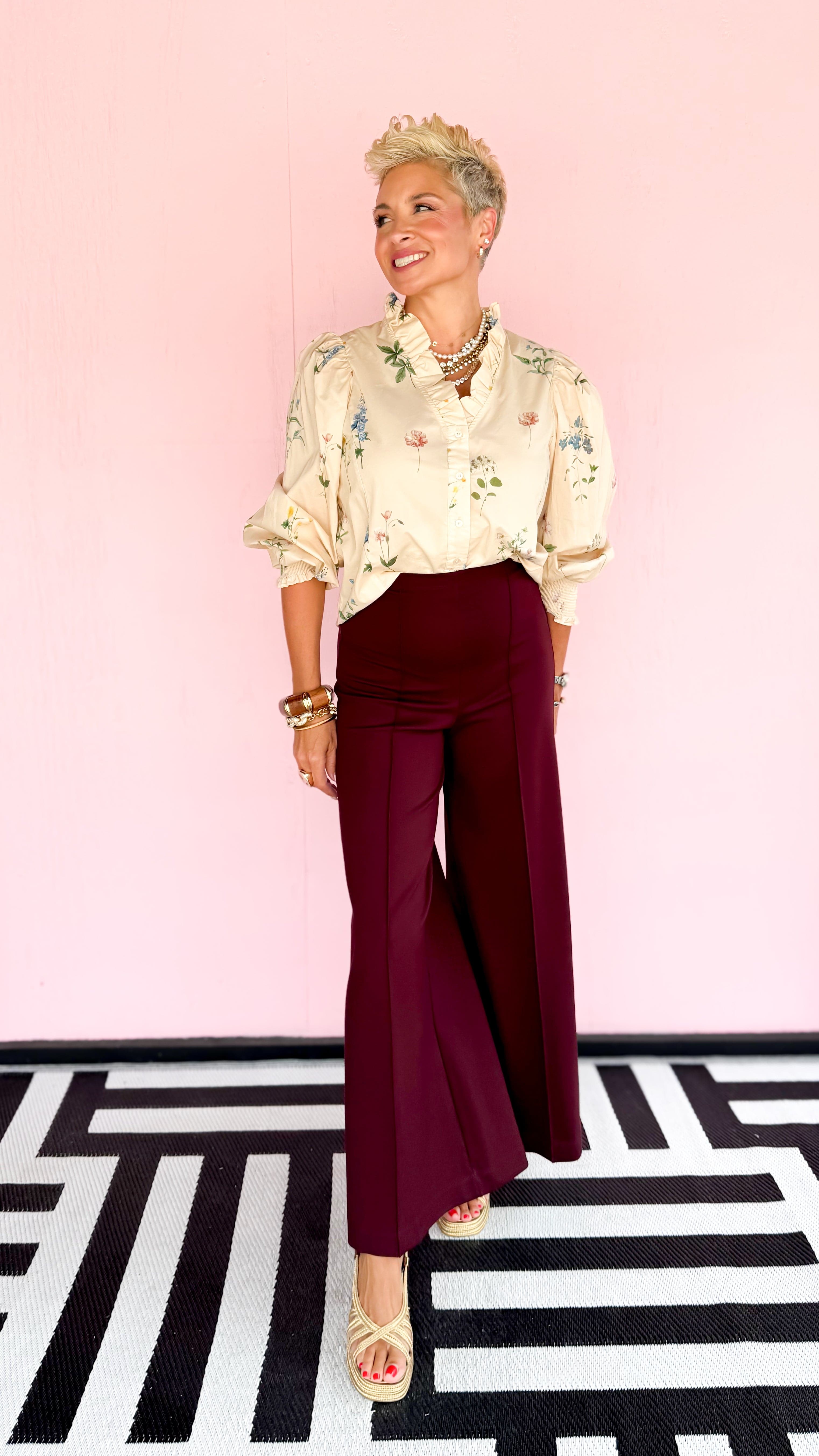 Emily Floral Ruffle Top/Cream - The BLVD