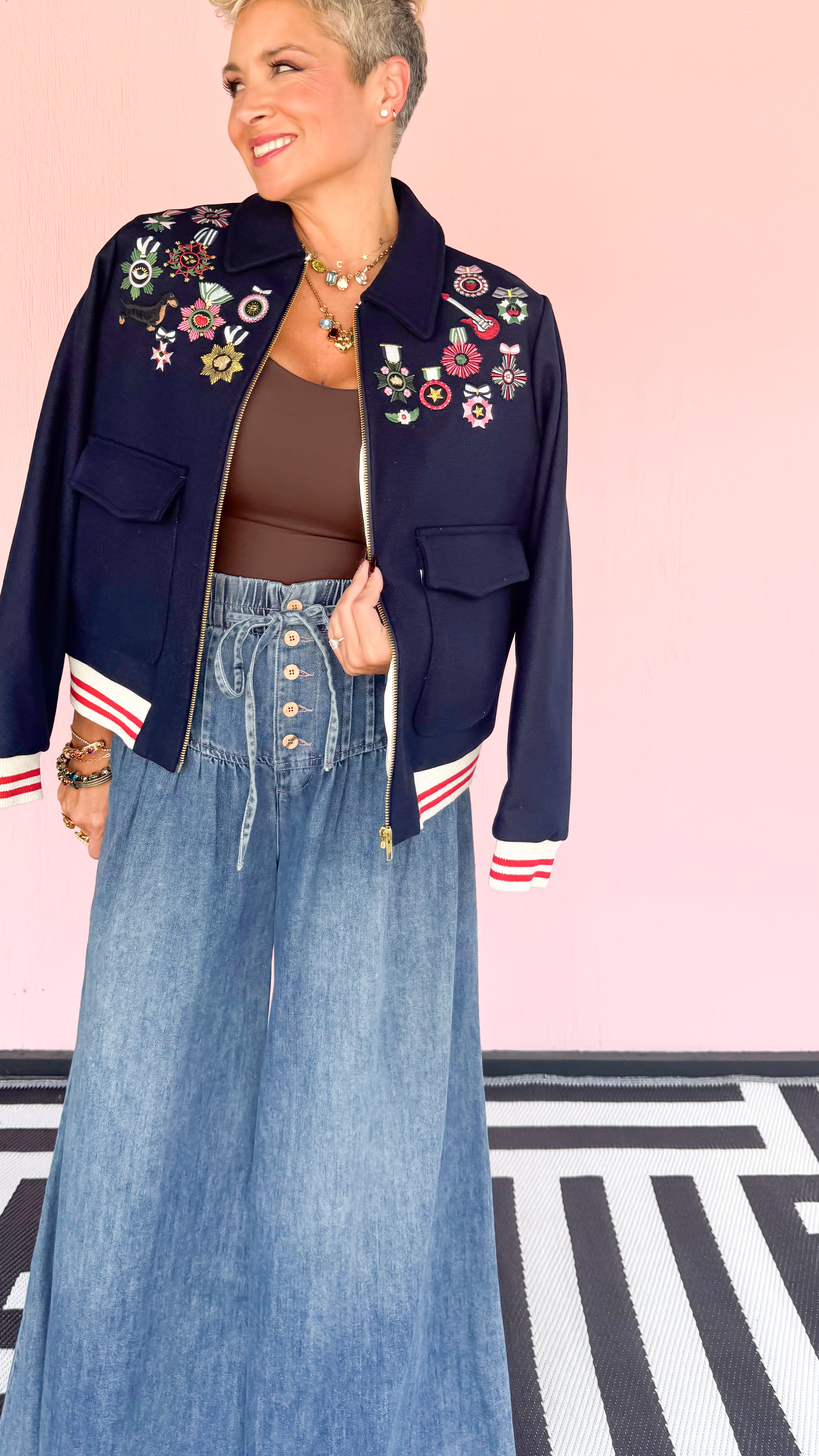 Embroidered Medals Wool Jacket/Navy