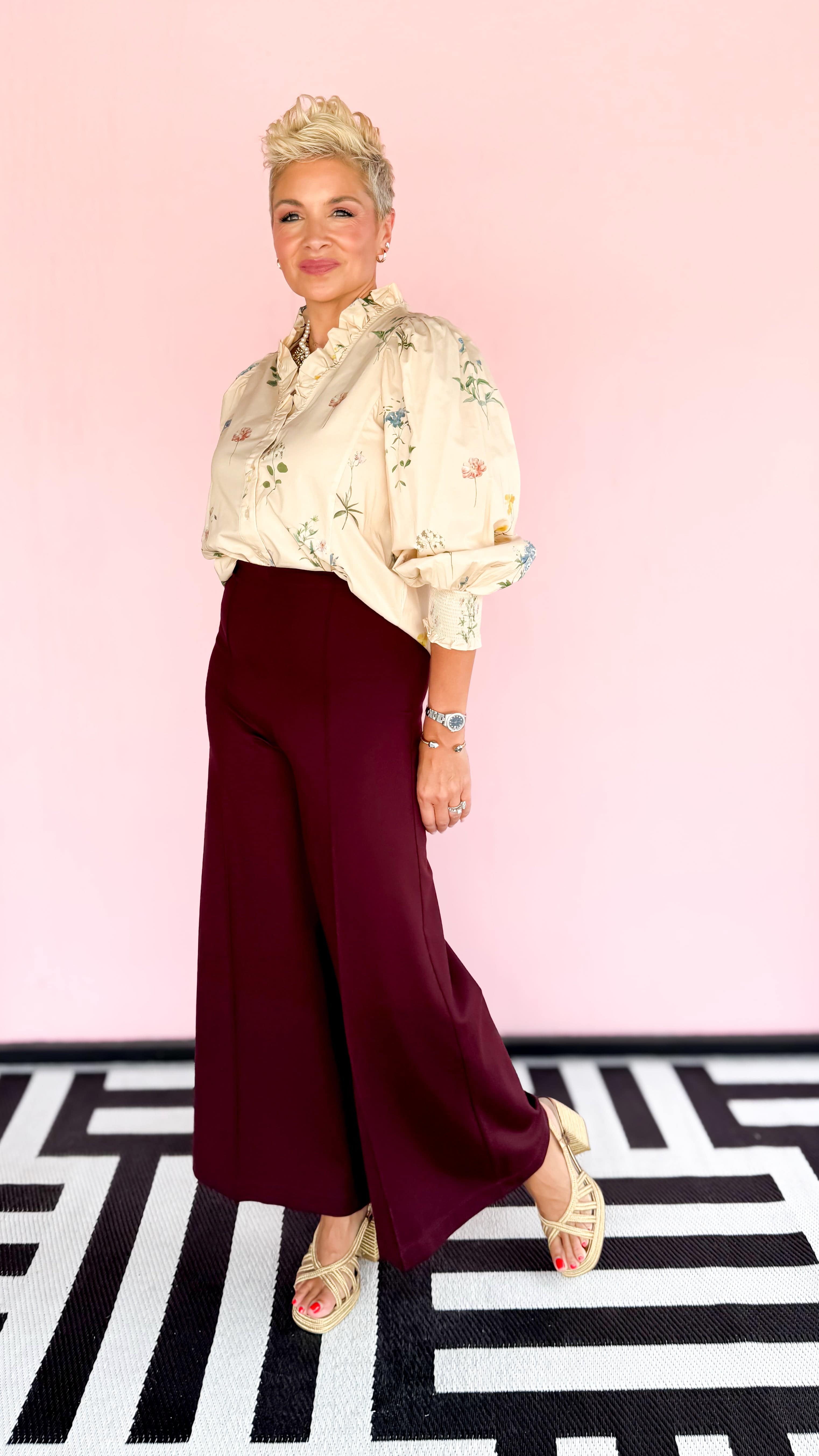 Emily Floral Ruffle Top/Cream - The BLVD