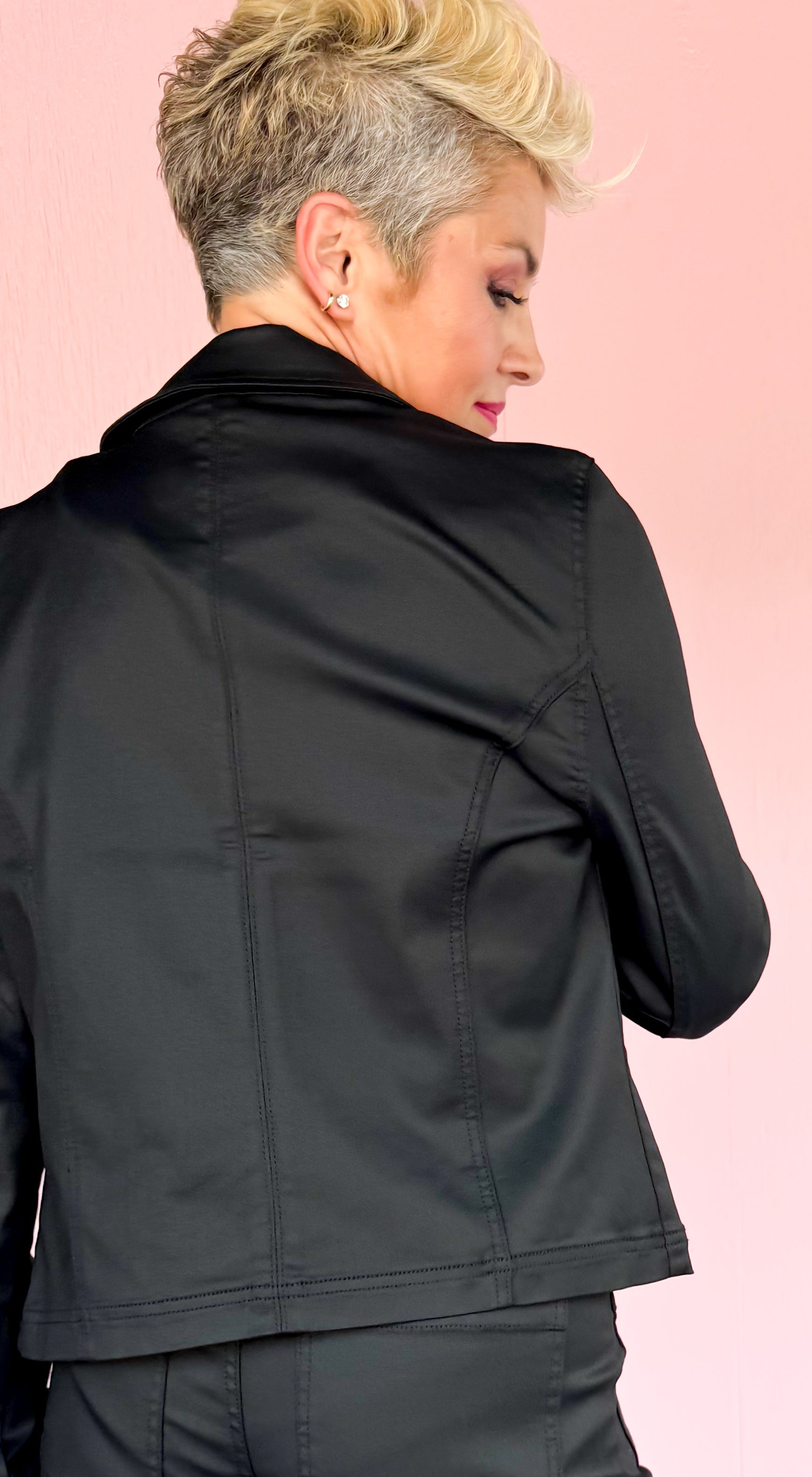 Coated Zip Front Jacket/Black - The BLVD