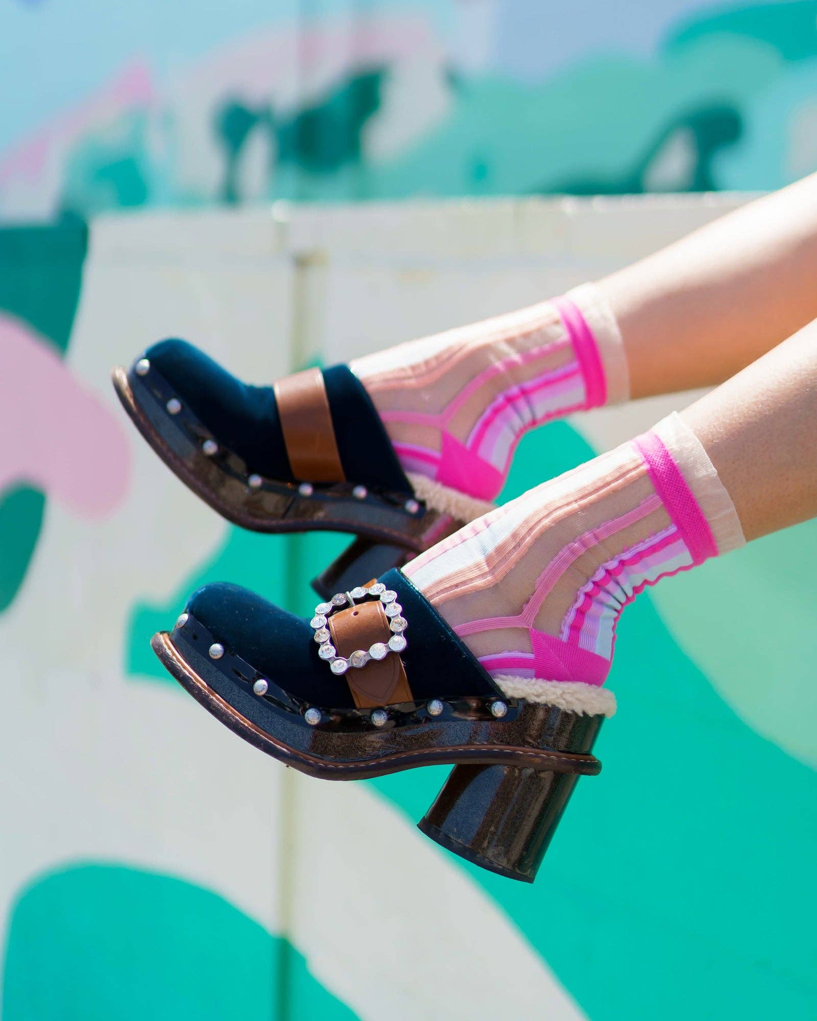 Candy Stripe Ruffle Crew Sock