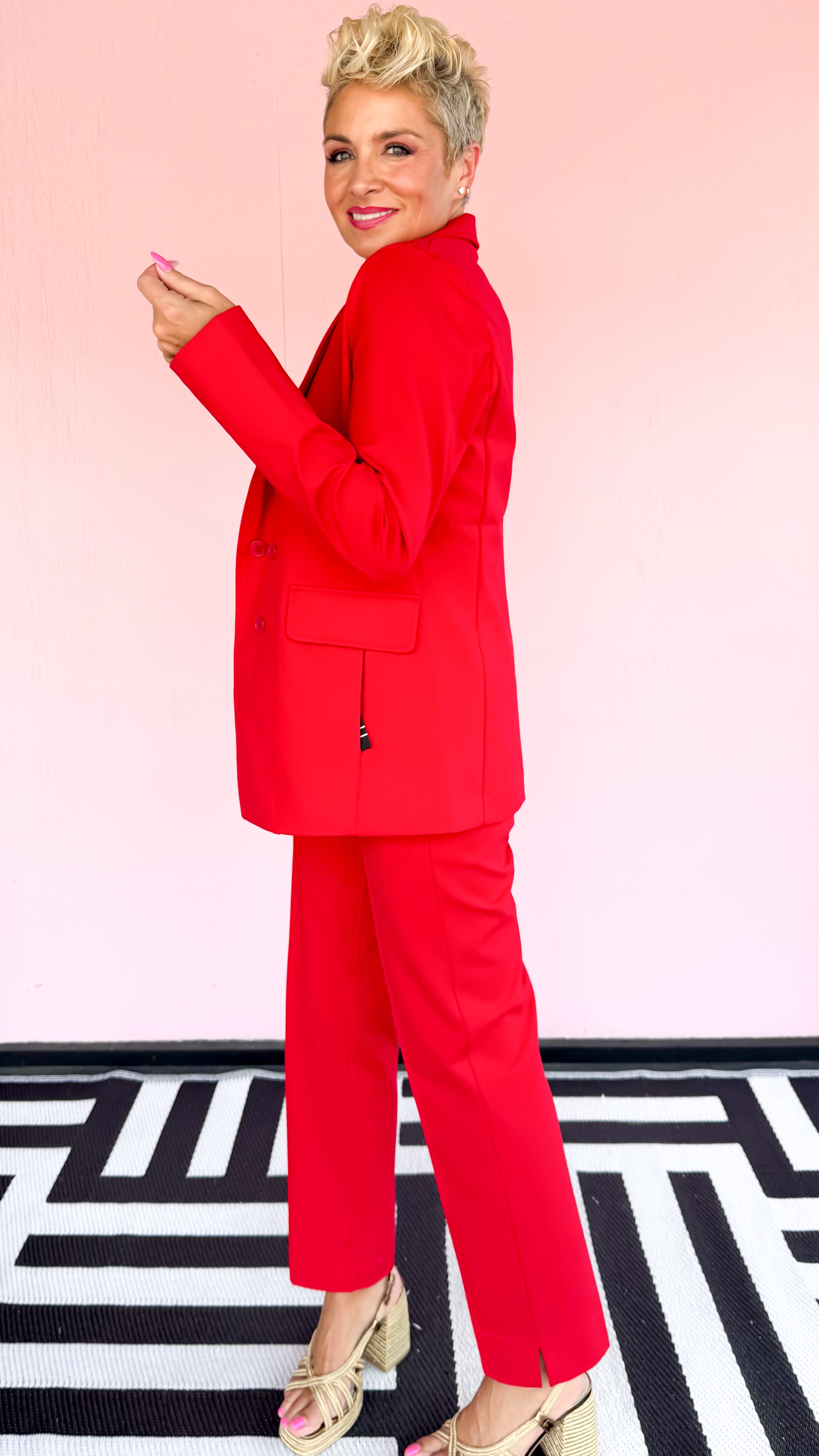 Faux Double Breasted Jacket/Red - The BLVD