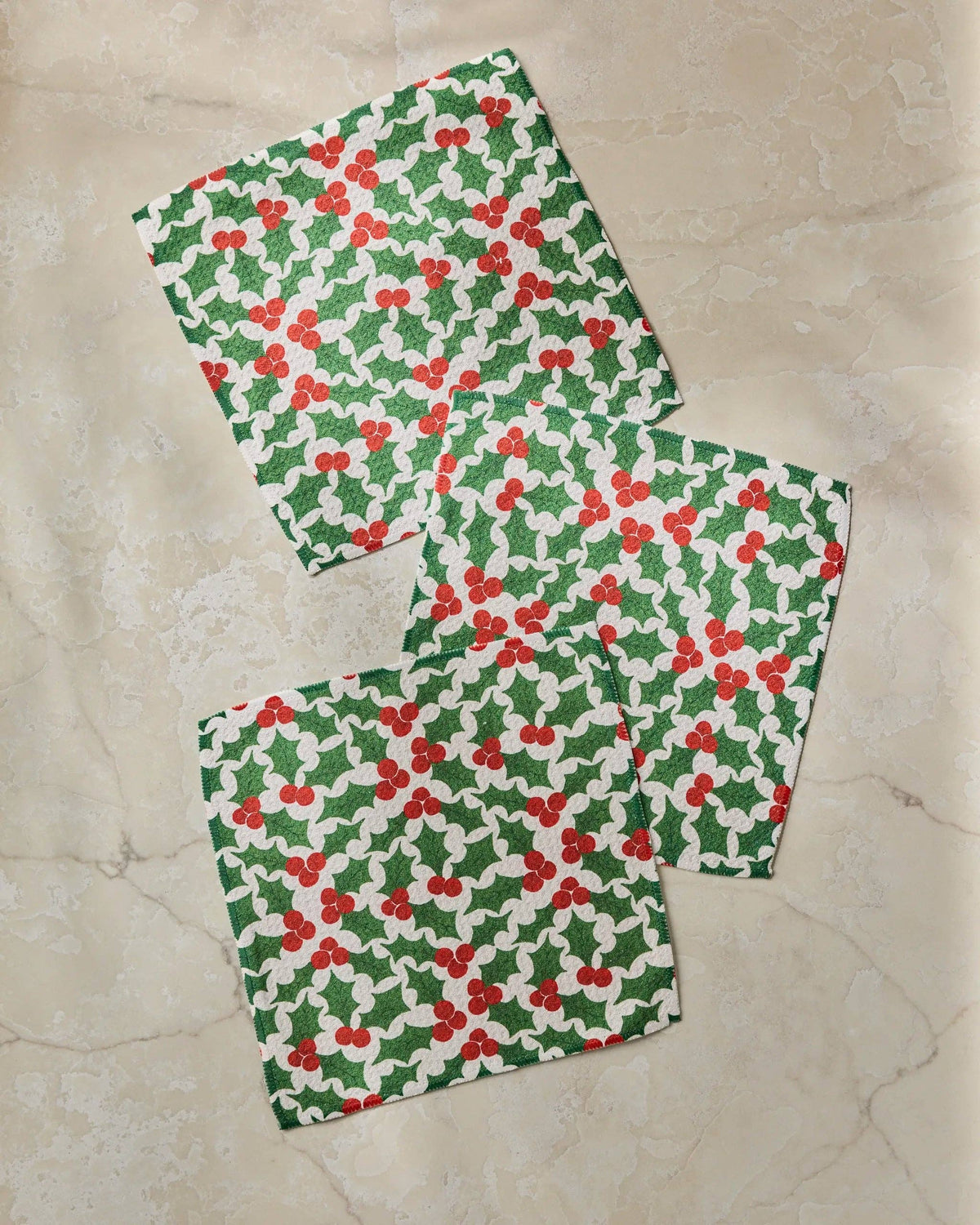 Geometry Festive Holly Christmas dishcloths, set of 3, original product photo