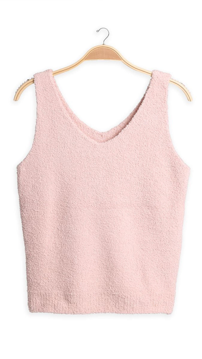 Pink Color V-Neck Knit Tank Top