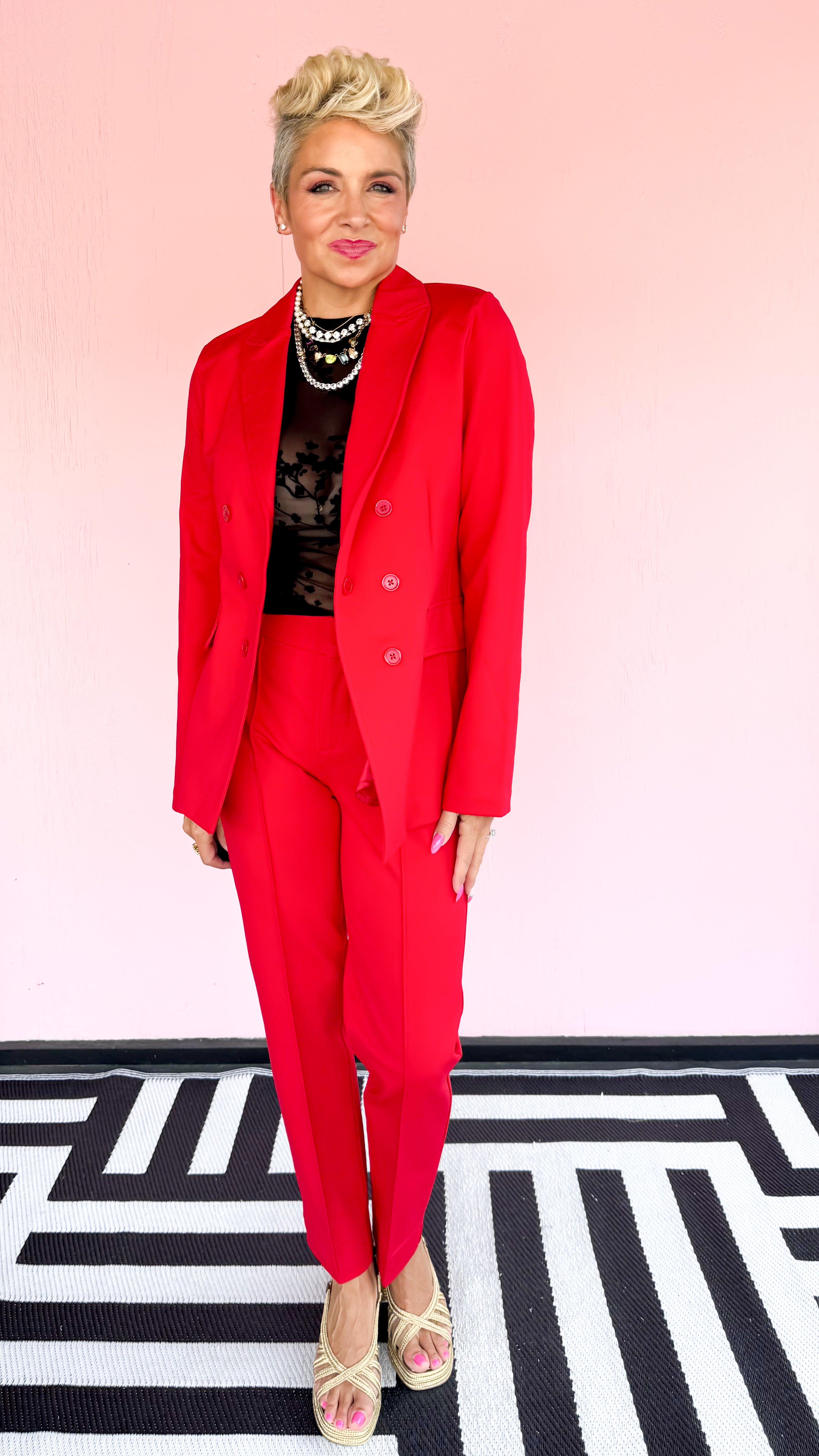 Faux Double Breasted Jacket/Red - The BLVD