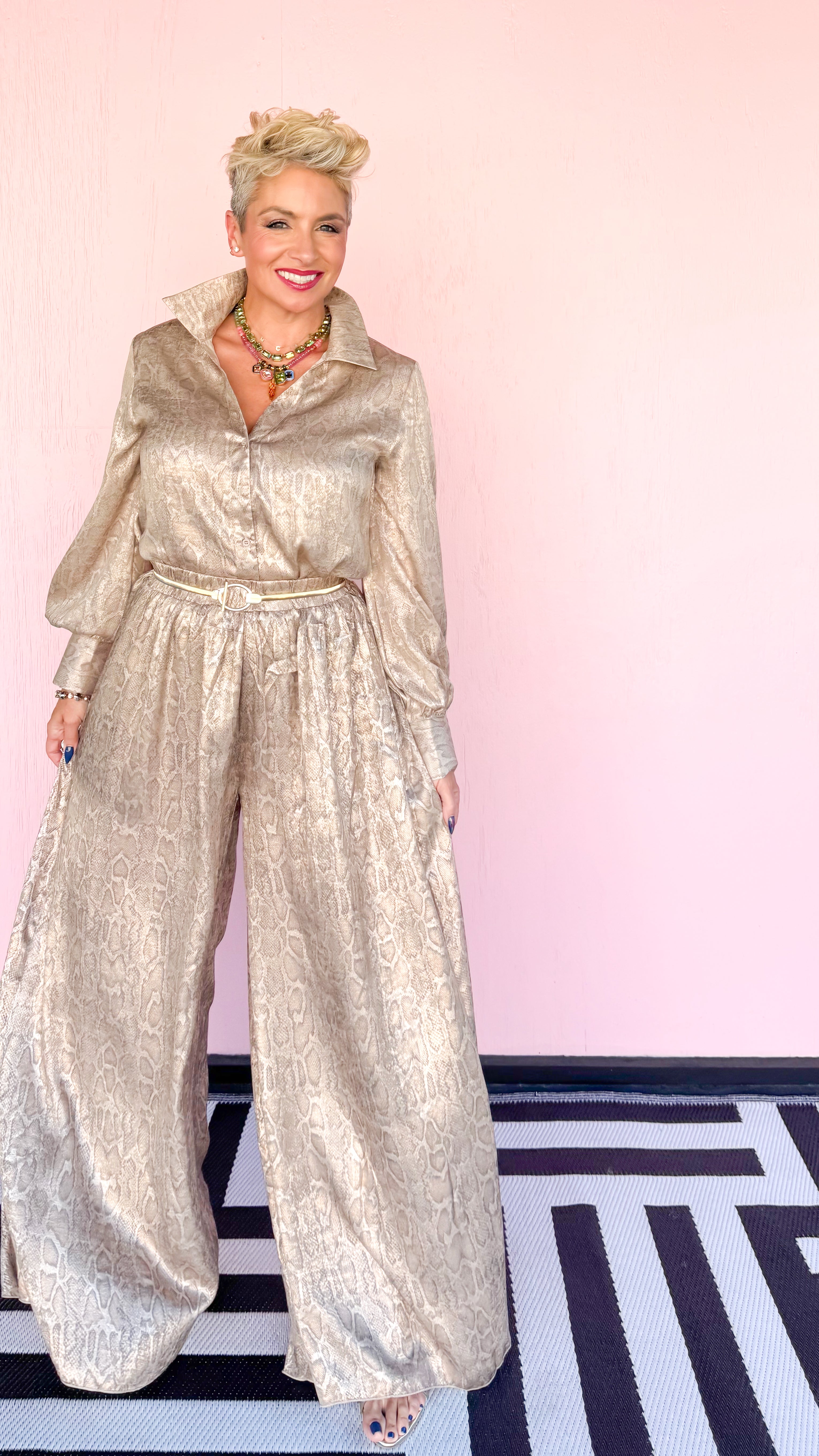 Metallic Python Pants in Taupe - The BLVD