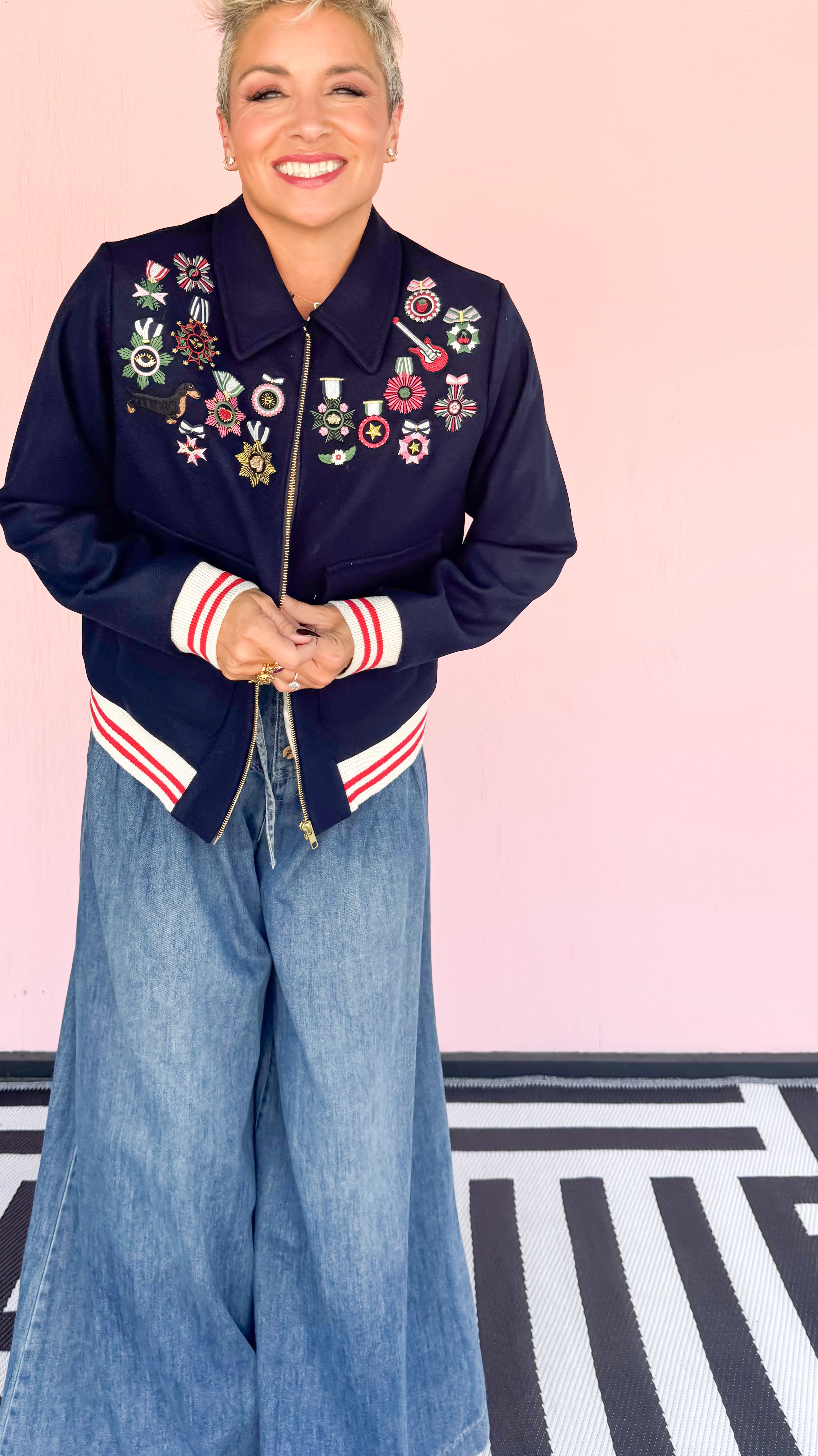 Embroidered Medals Wool Jacket/Navy