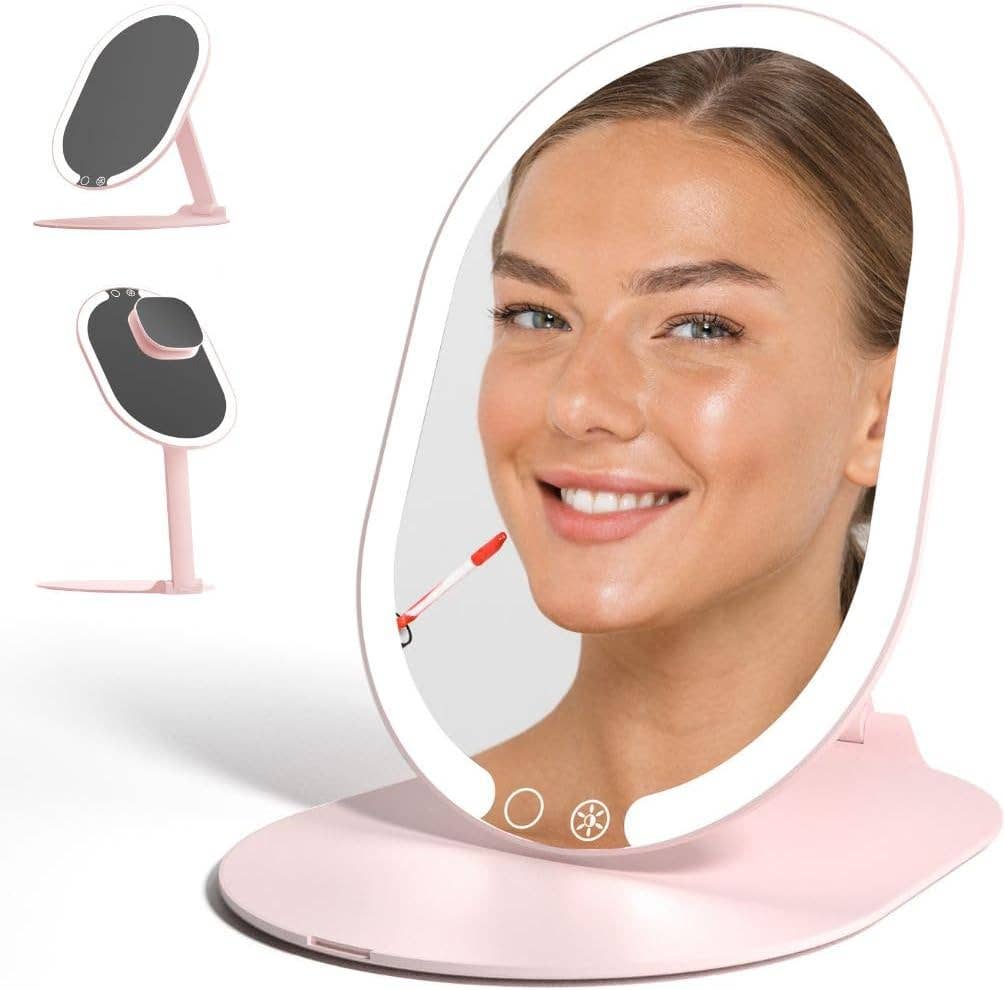 Sara ultra slim foldable lighted travel mirror product photo - open view - BLVD Boutik