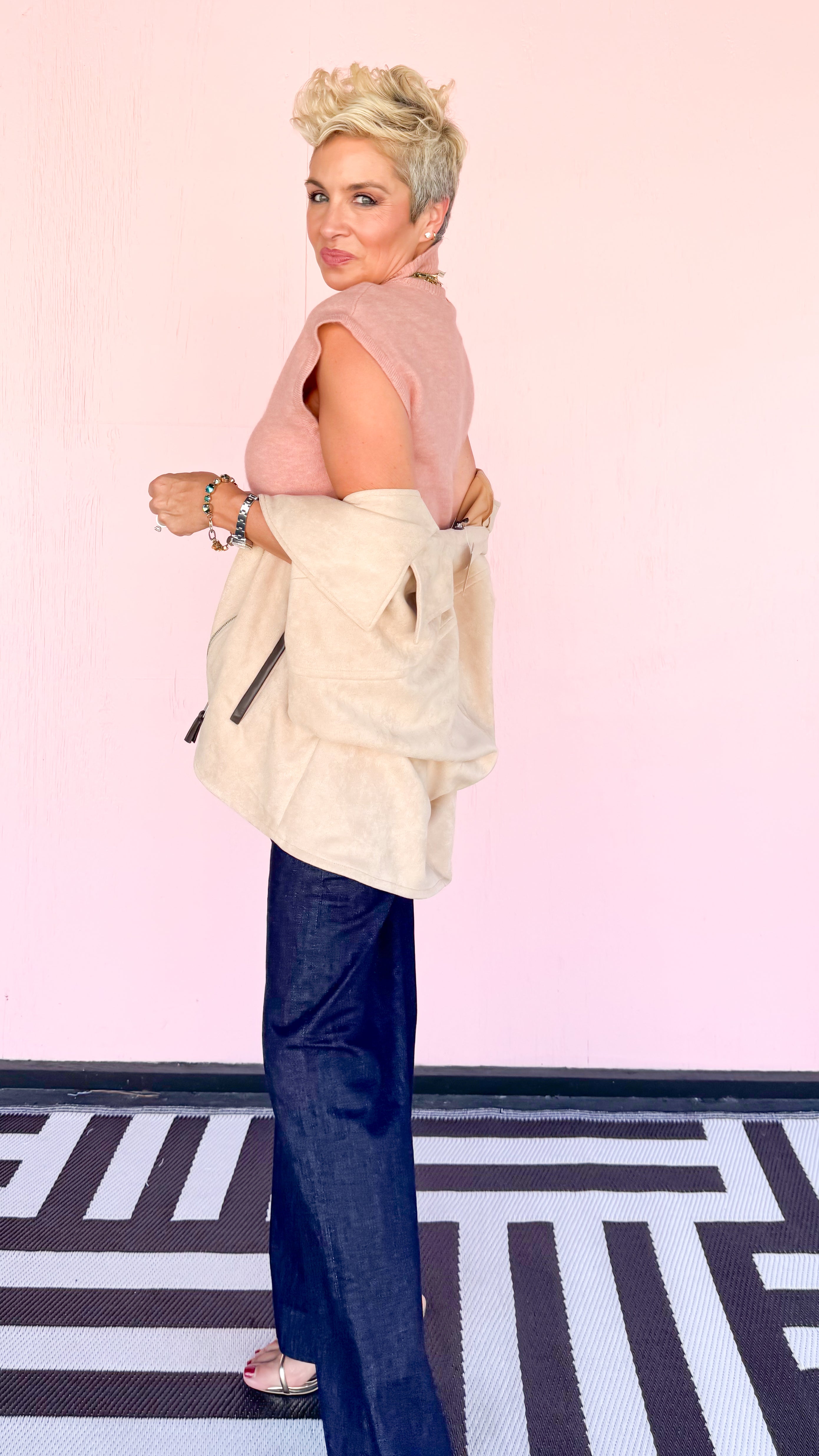 High Neck Sleeveless Knit Top/Dusty Pink