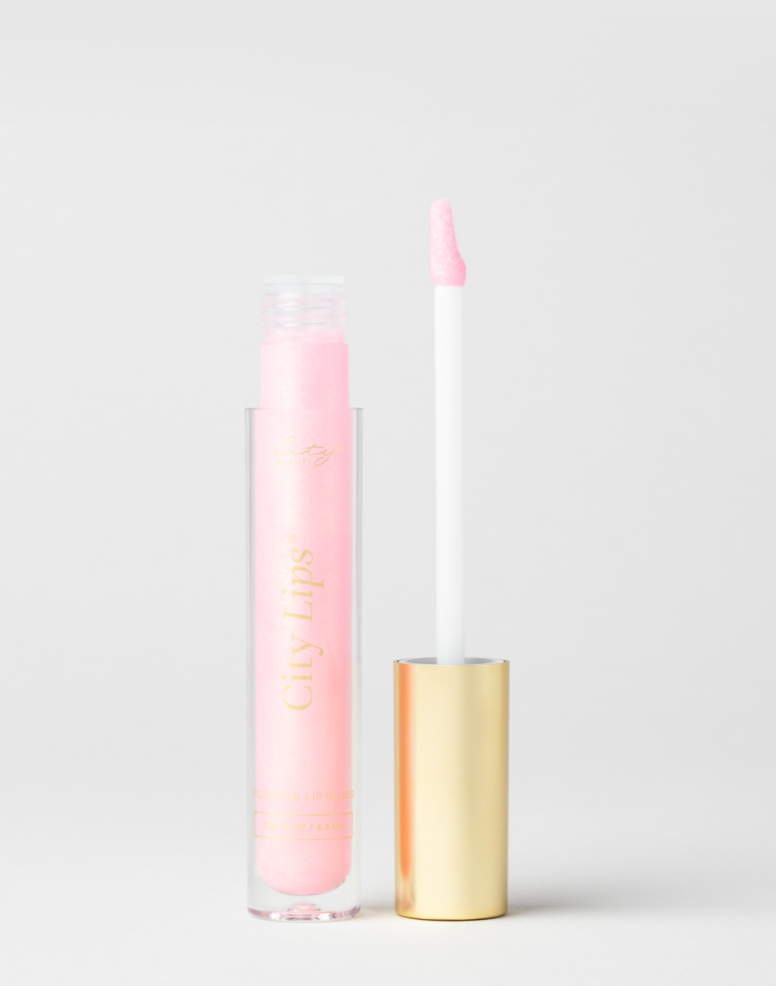 City Lips plumping lip gloss in Los Angelips, a sheer pink shade