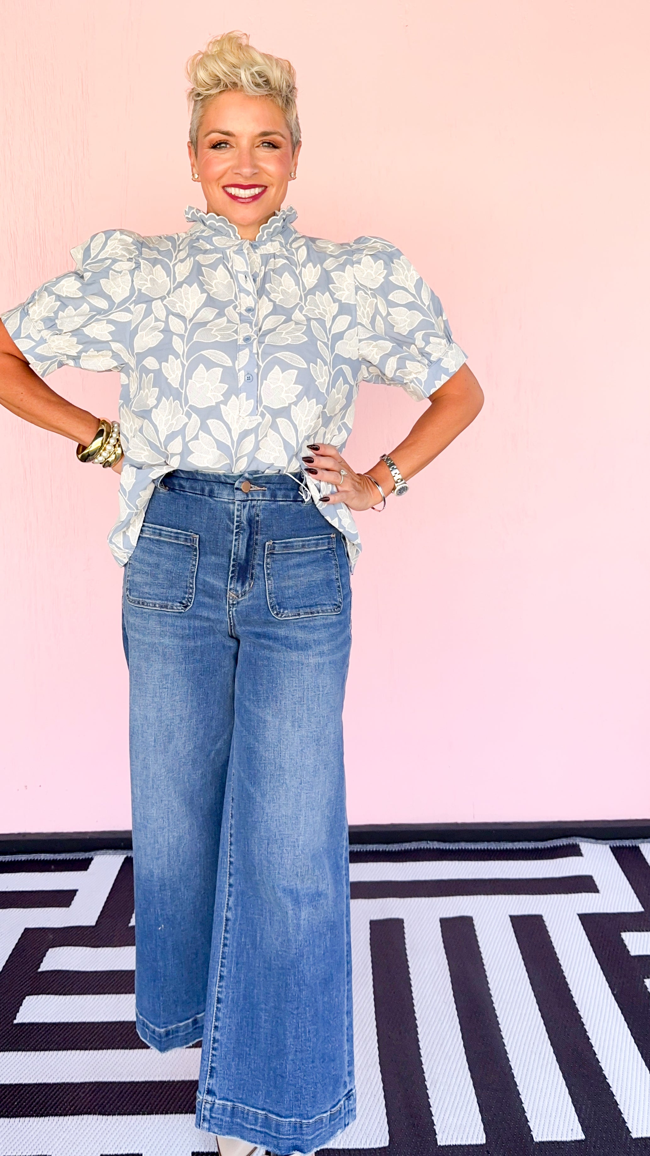 Tambre Ivory Floral Top/Blue
