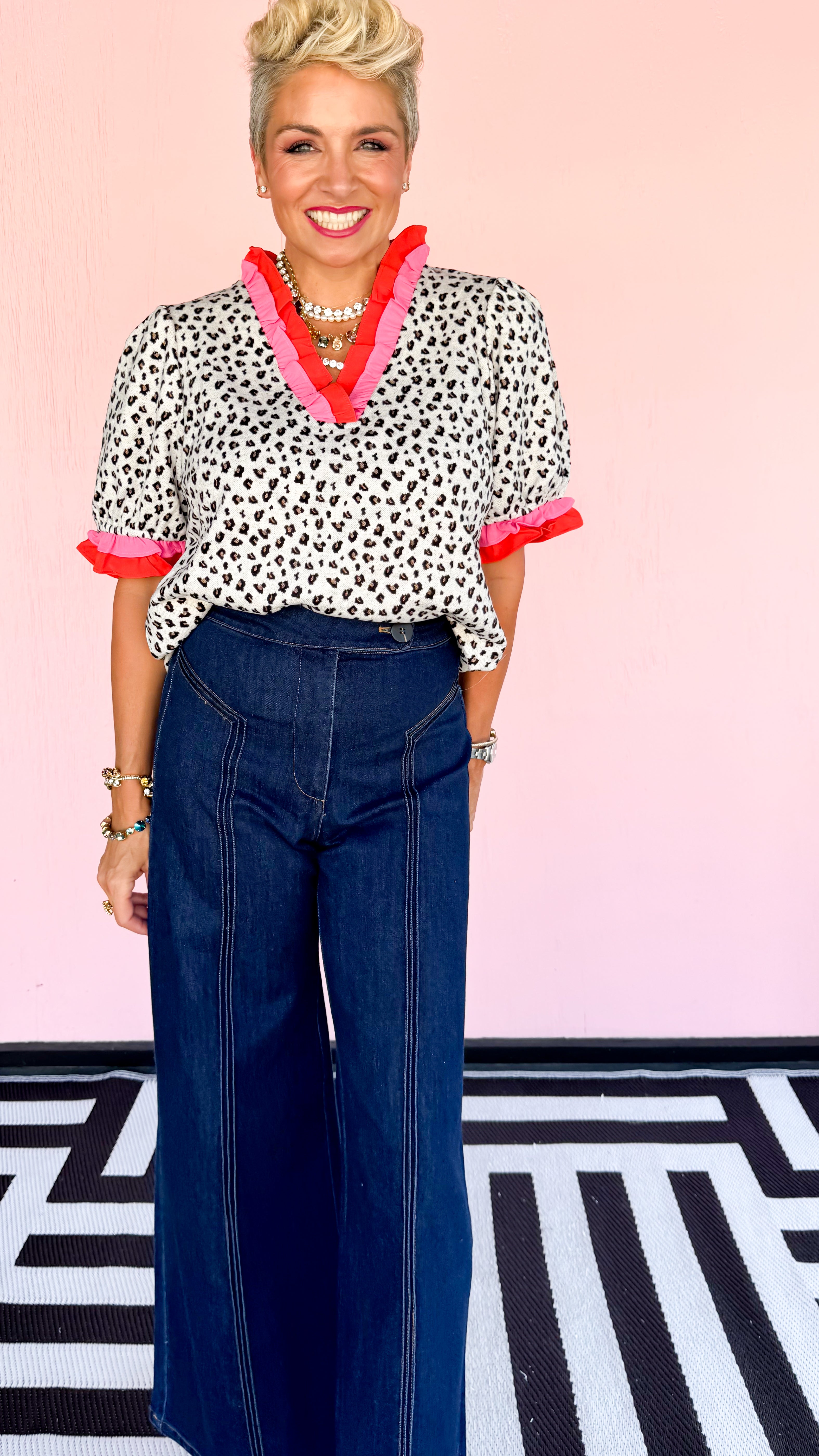 Melody Leopard Ruffle Top/ Pink/Red