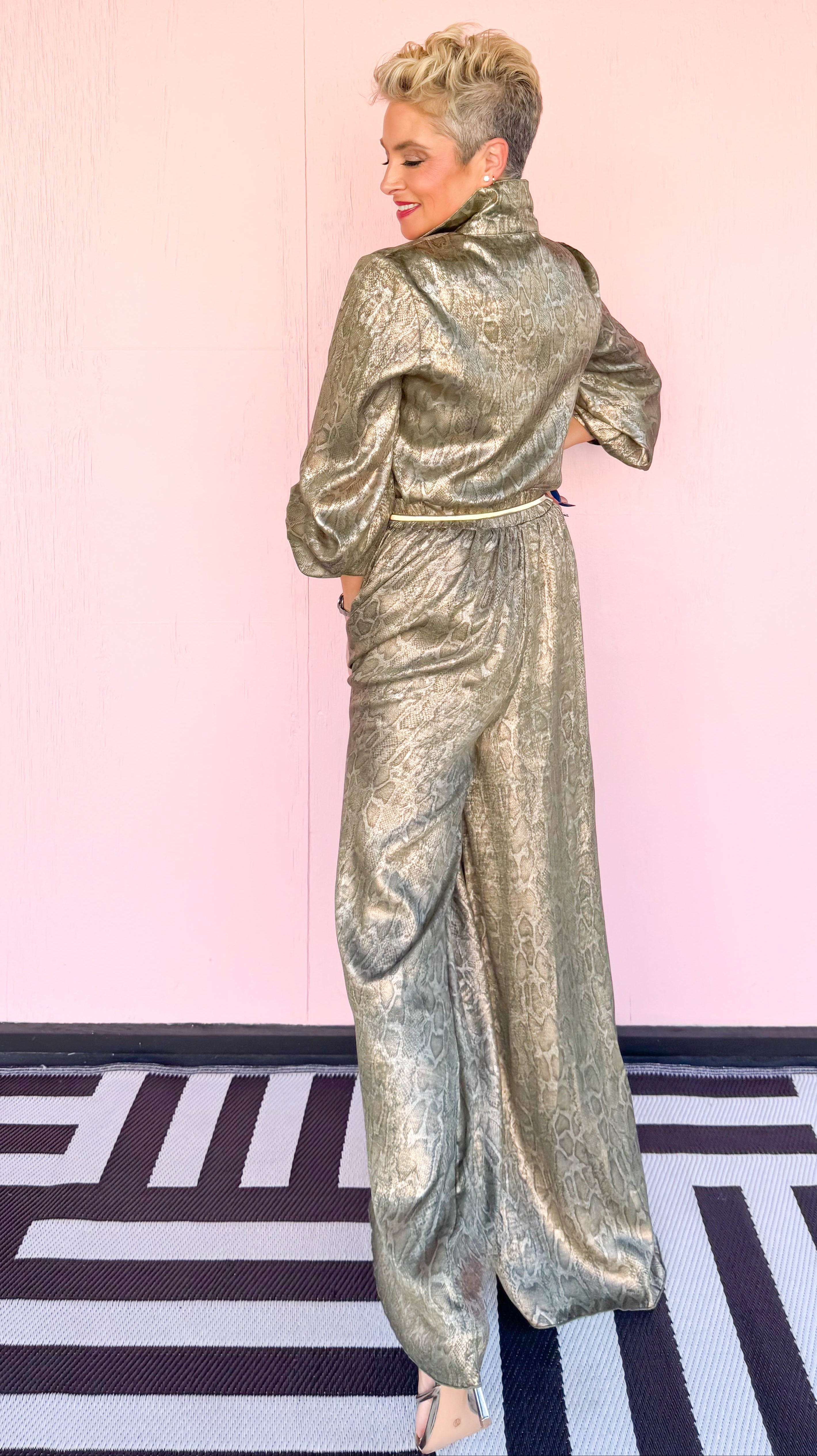 Metalic Python Pants in Olive