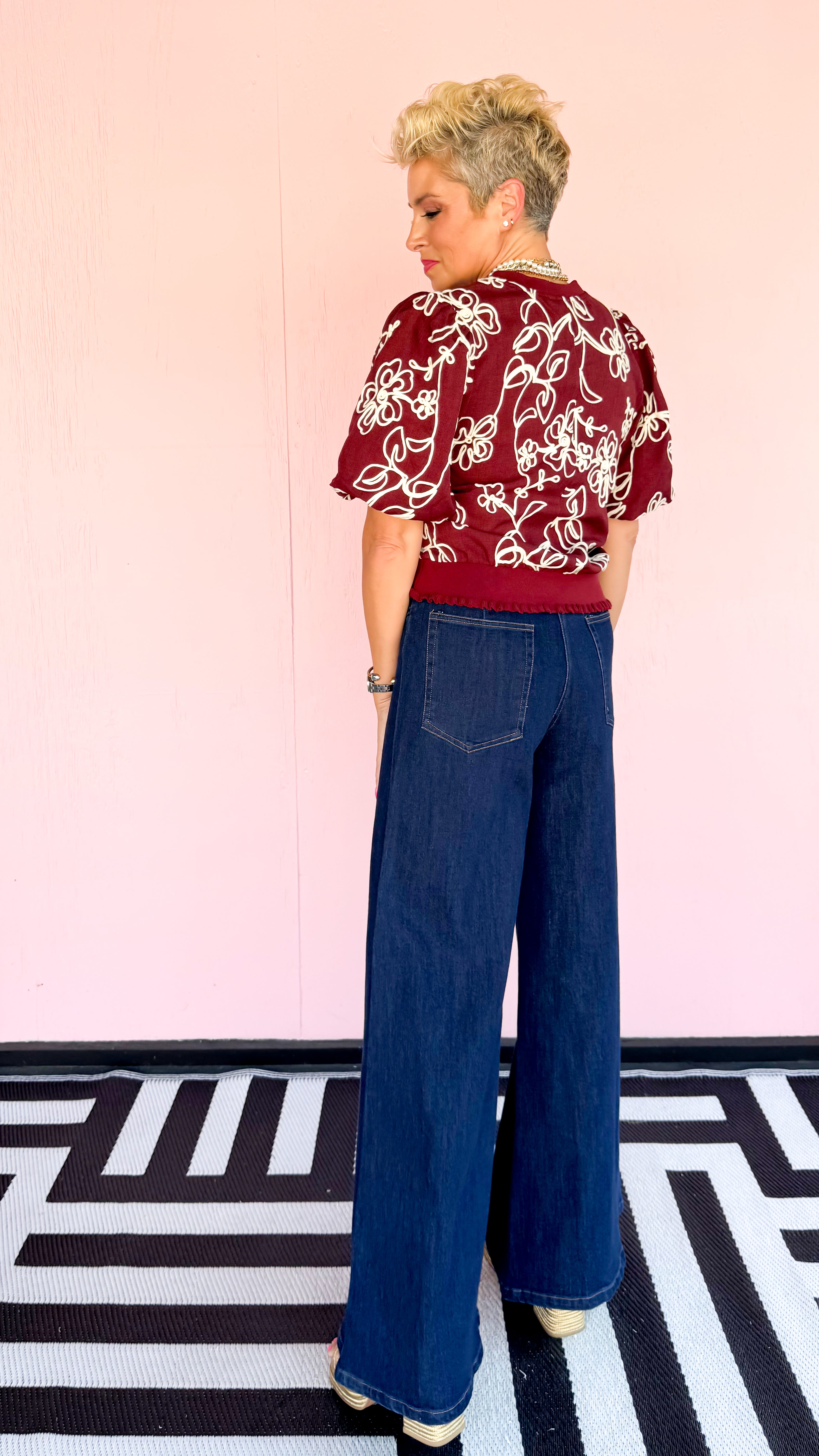 Lou Floral Embroidered Top/Burgundy - The BLVD