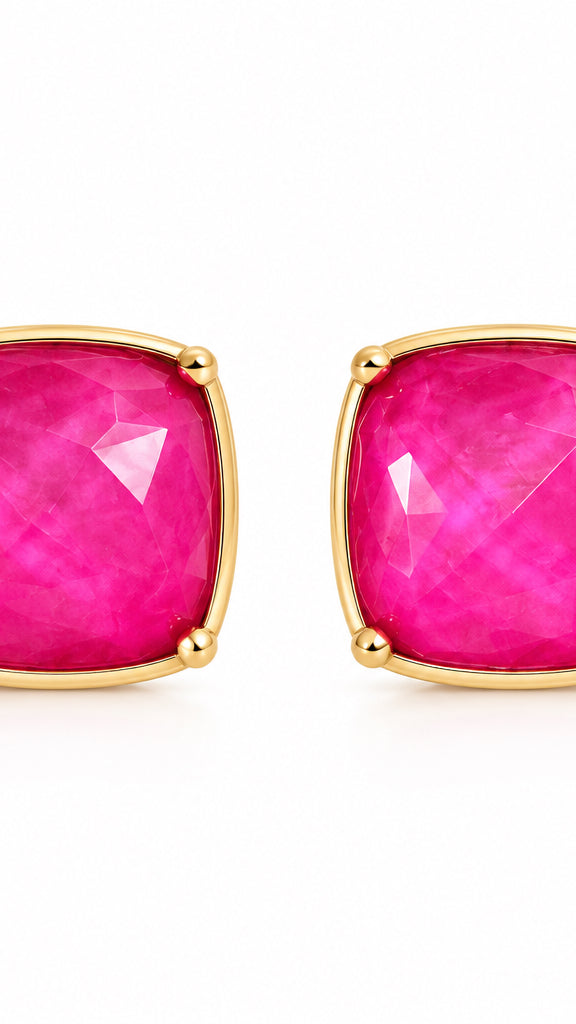 I R I & Studio Fuchsia Stone Stud Earrings, fuchsia epoxy stone studs, front view