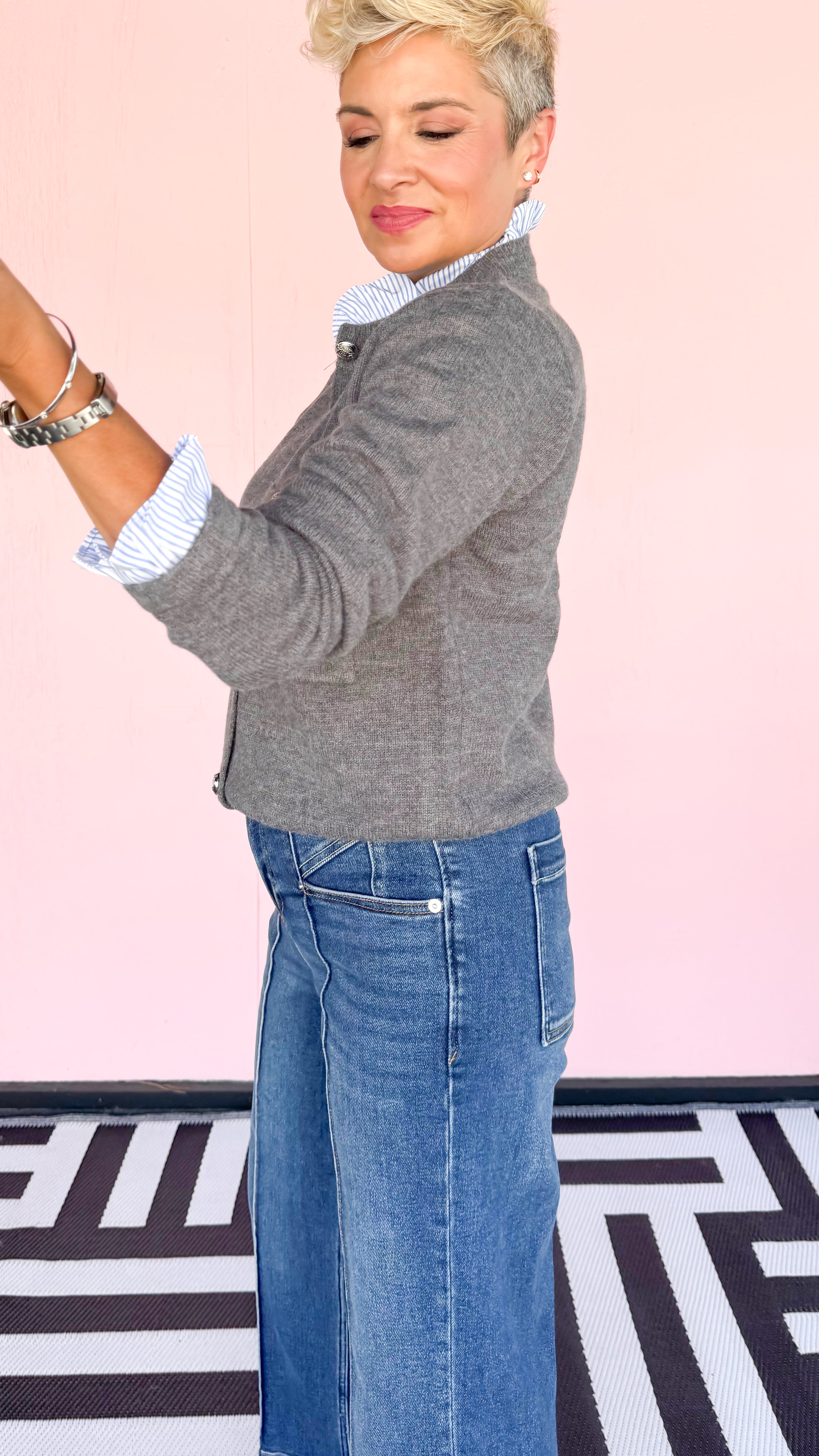 Melinda Military Button Cardigan/Grey