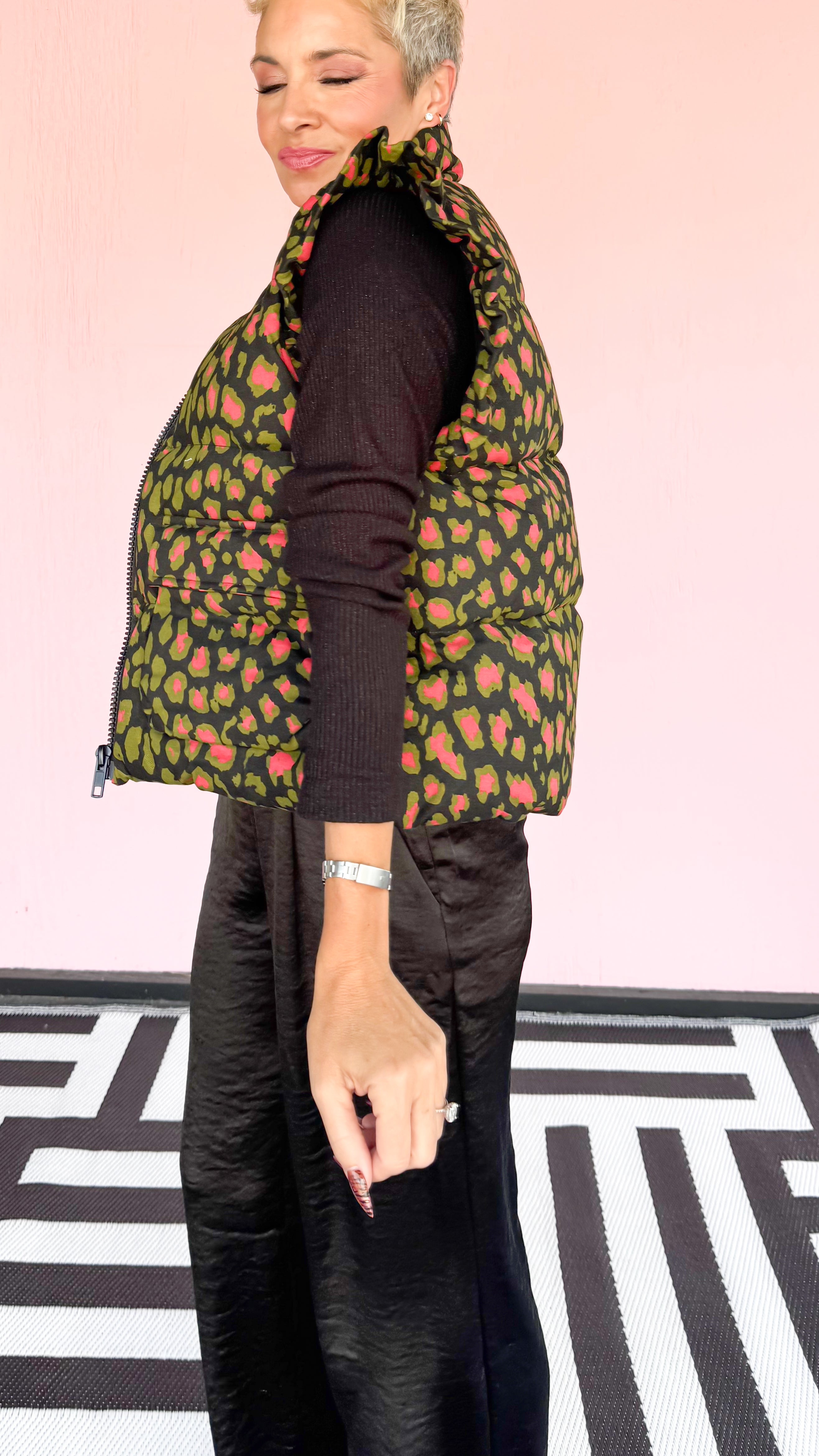 Pink and Green Leopard Spots Vest/Black