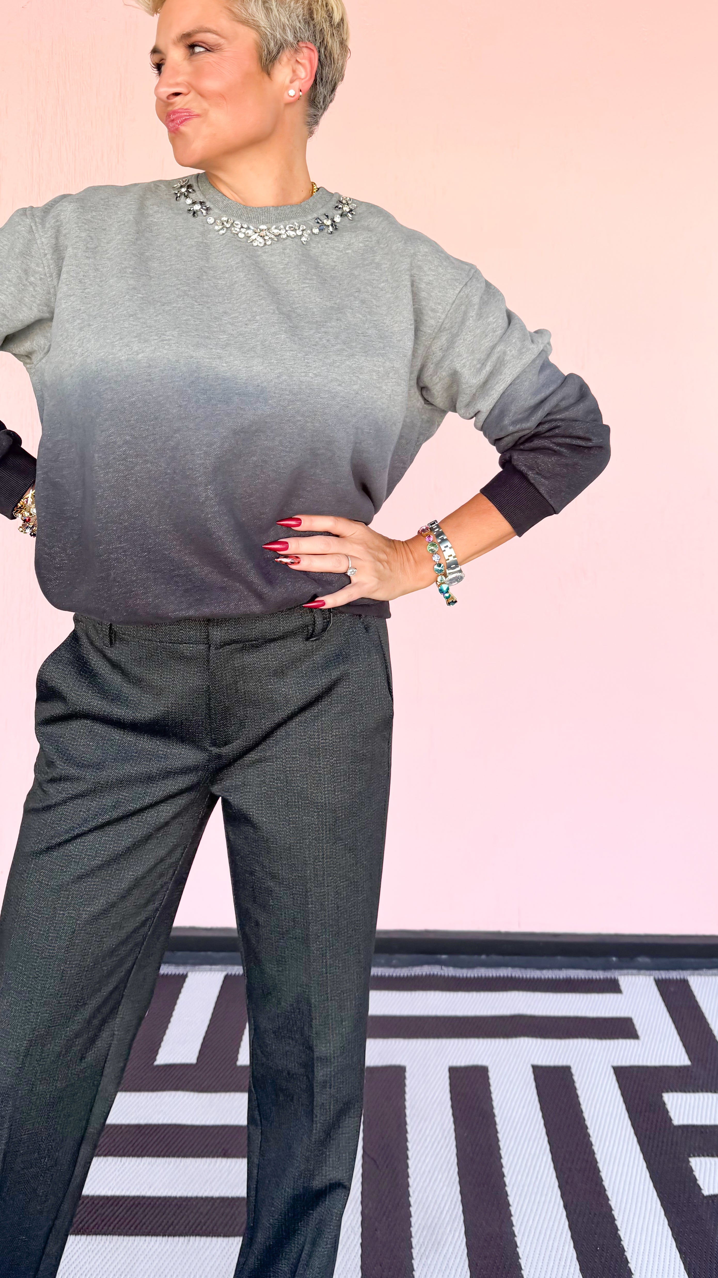 Jewel Embellished Sweatshirt/Charcoal