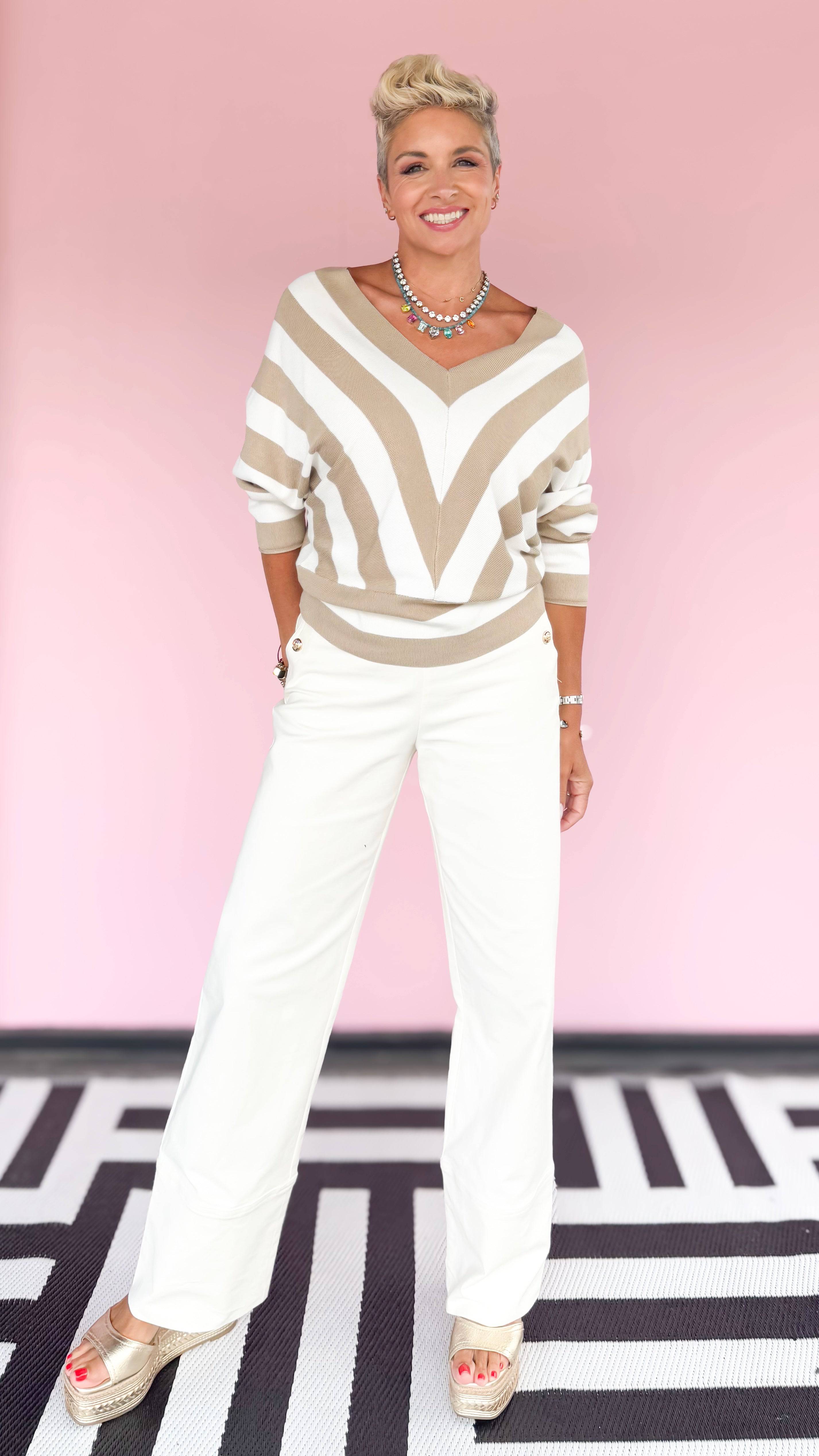 Gold Button Detail Pant/Cream - The BLVD