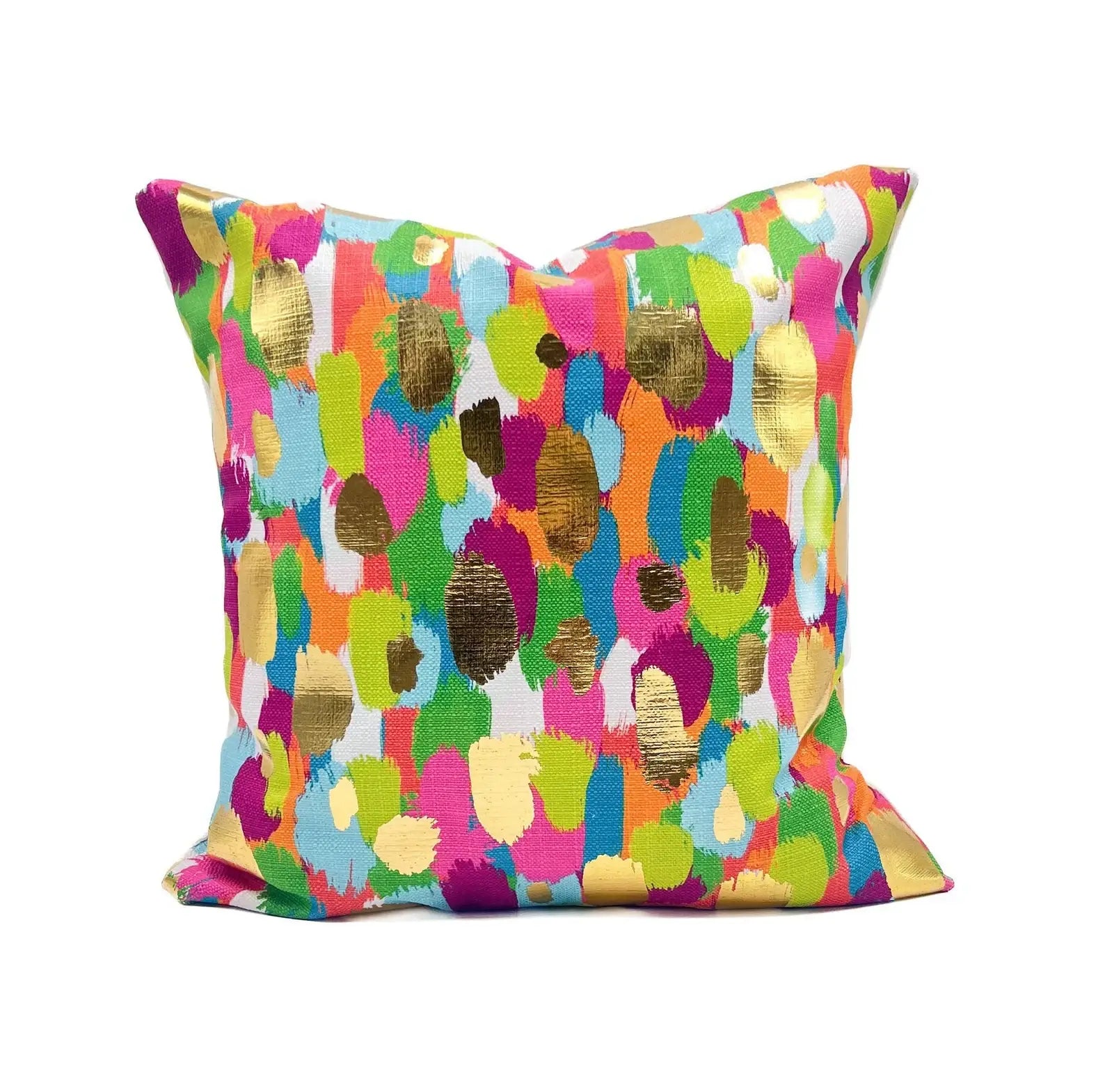 Gold Foil Colorful Paint Daubs Pillow