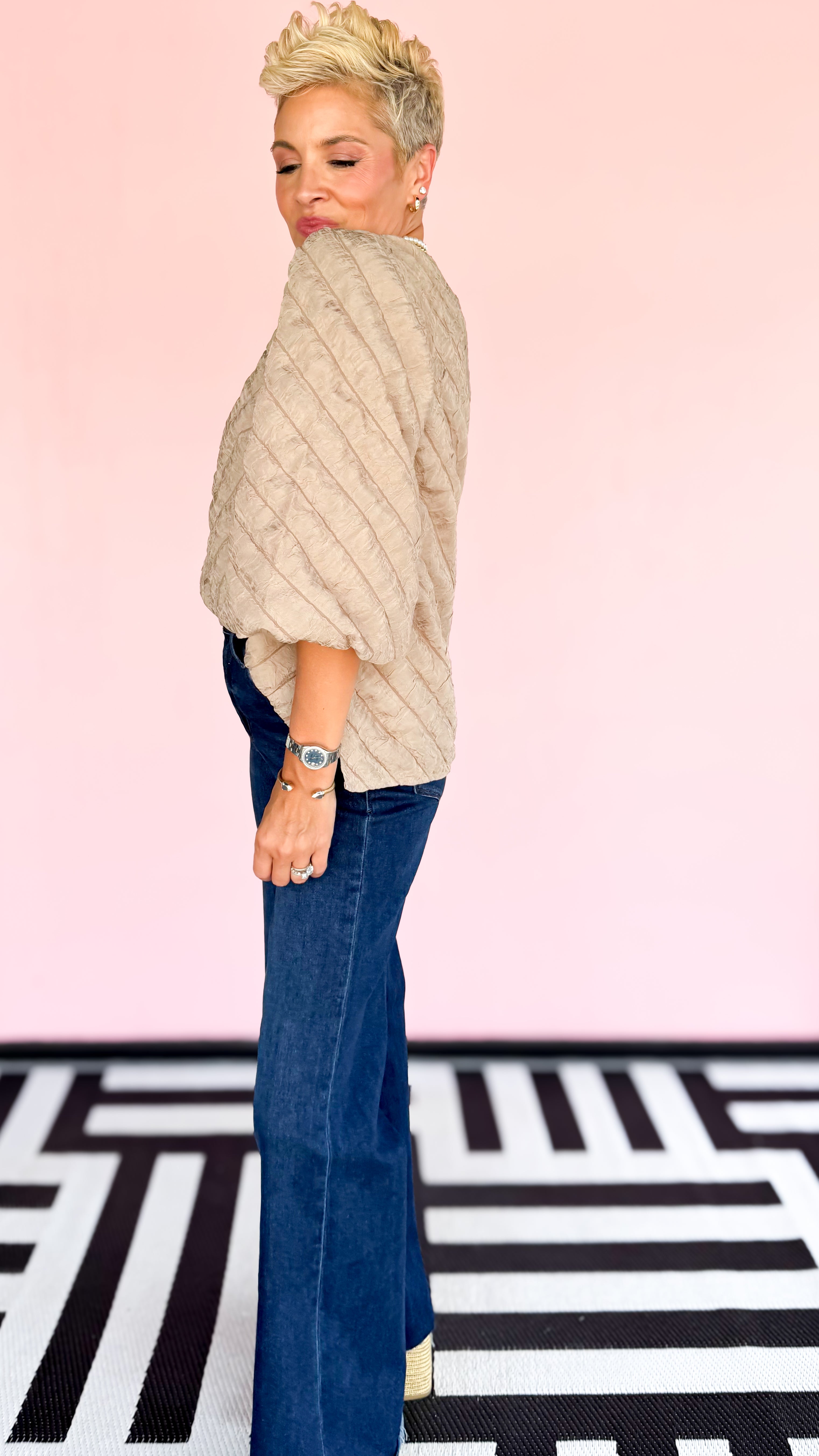 Puffy Chevron Top / Taupe