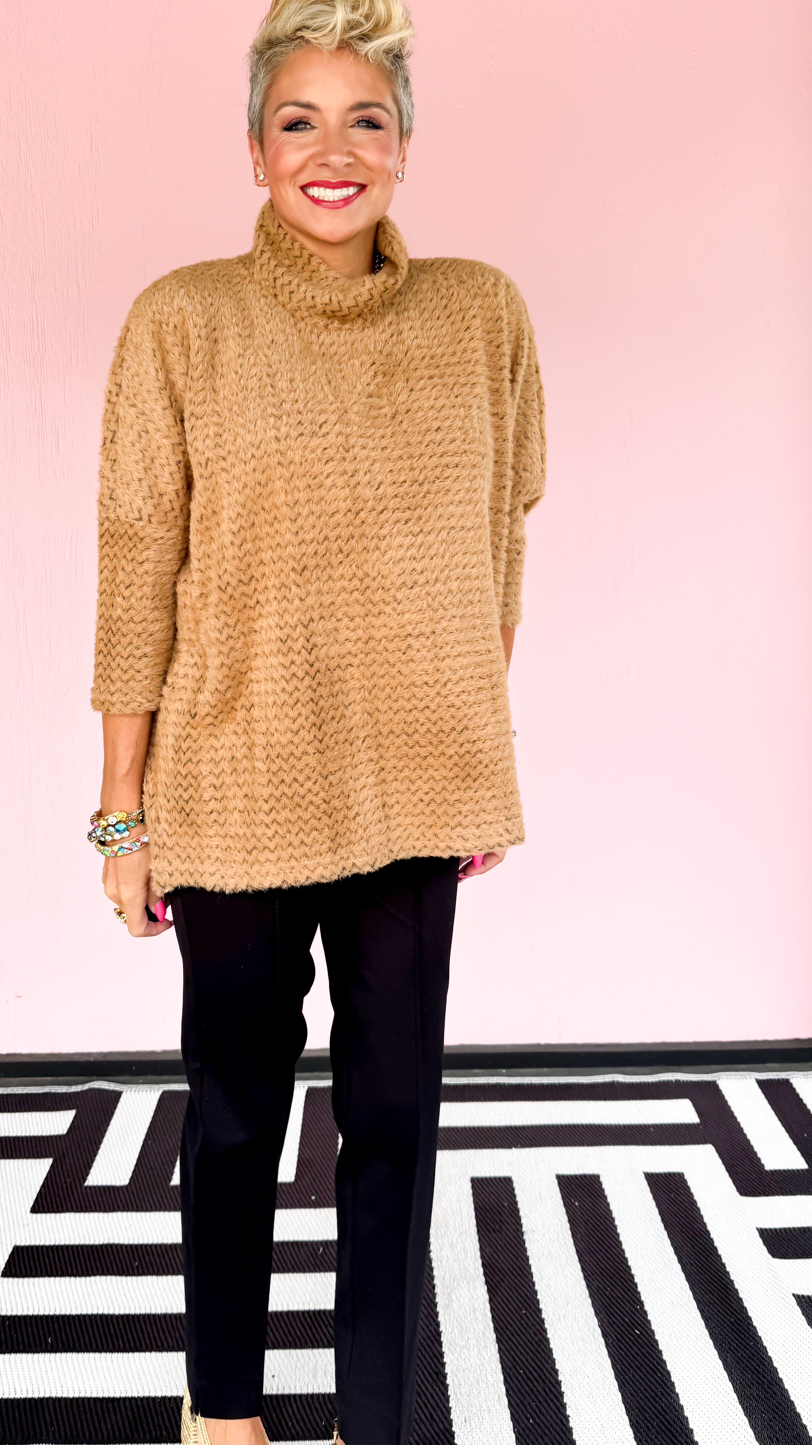 Charla Fuzzy Chevron Top/Camel - The BLVD