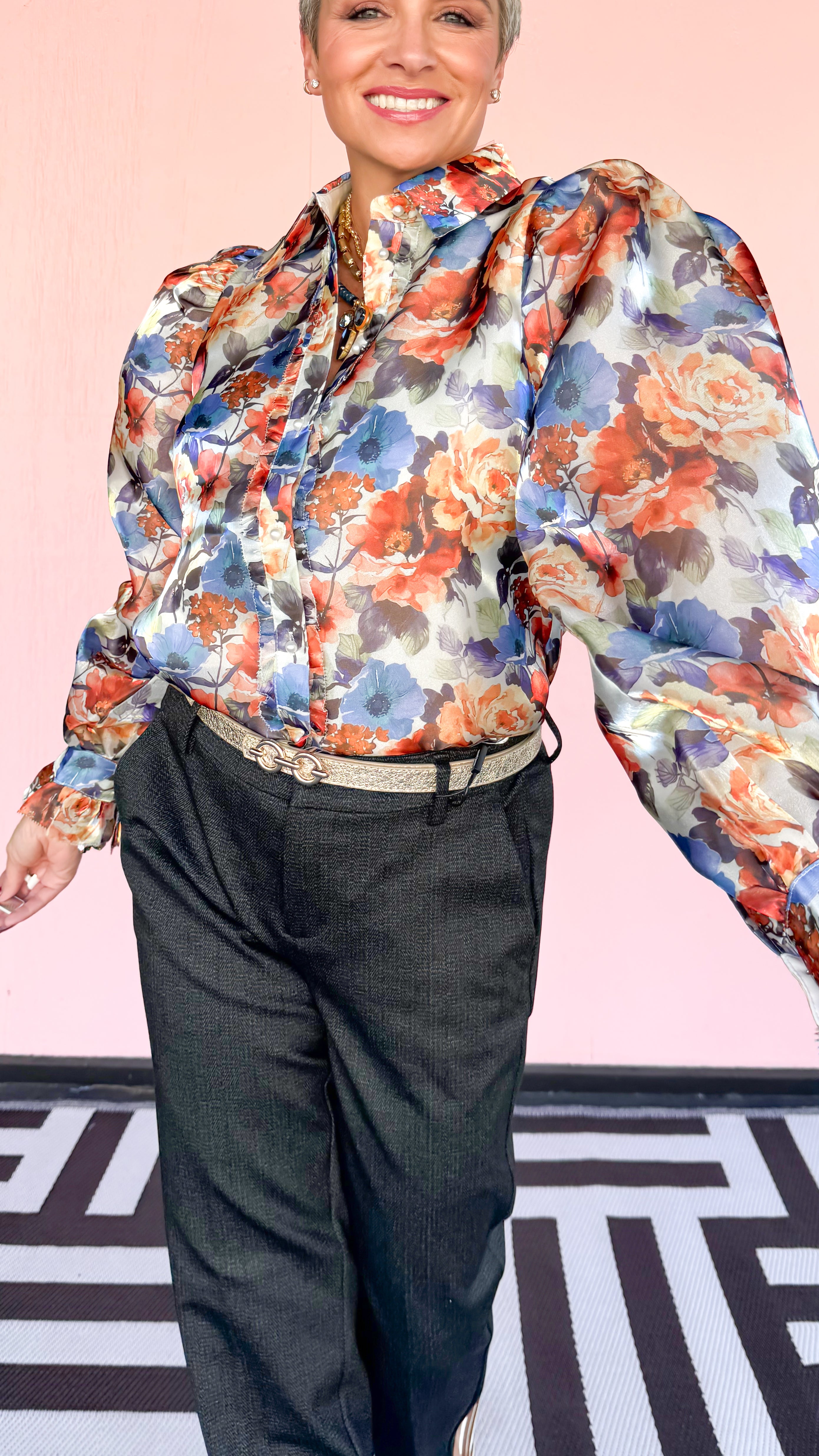Floral Ruffle Placket Blouse