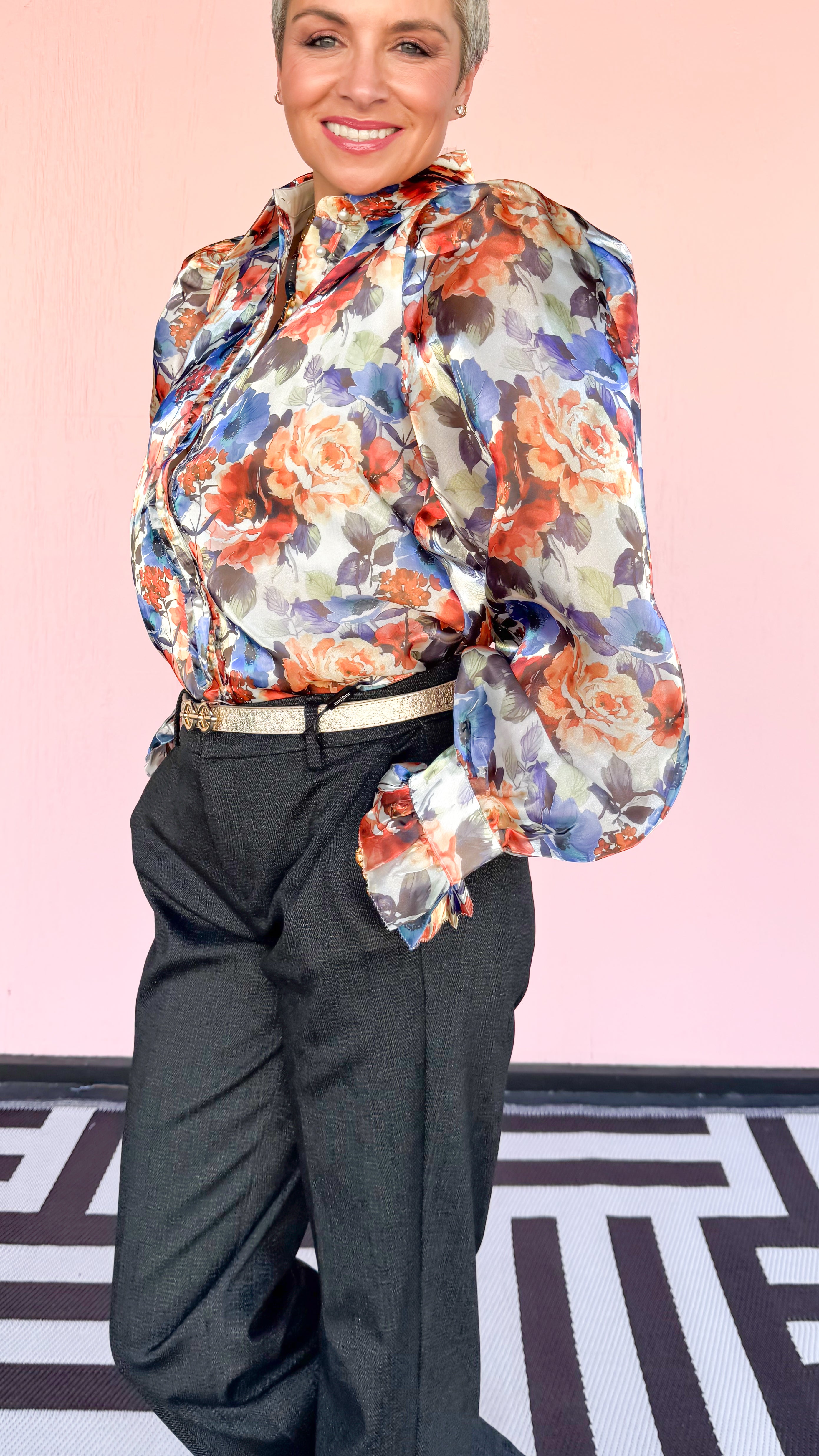 Floral Ruffle Placket Blouse