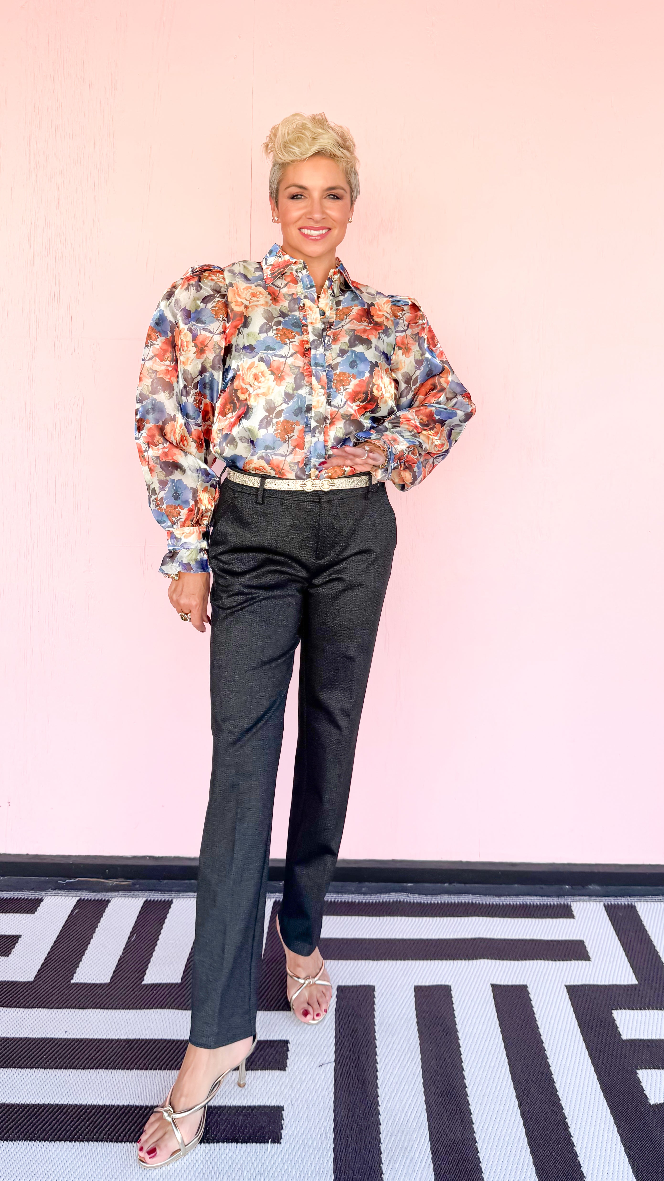 Floral Ruffle Placket Blouse