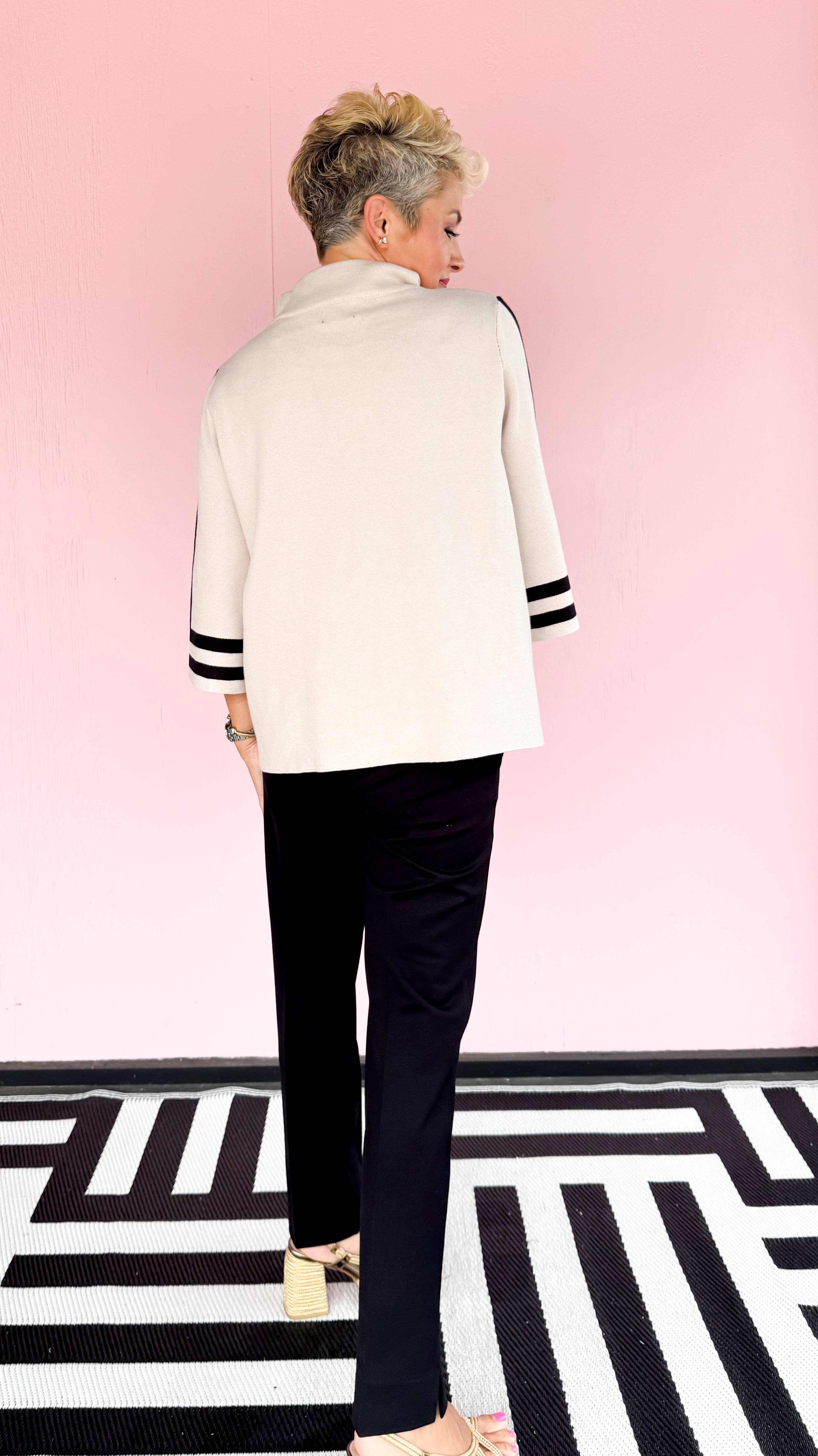 Striped Mock Neck Sweater/Sand