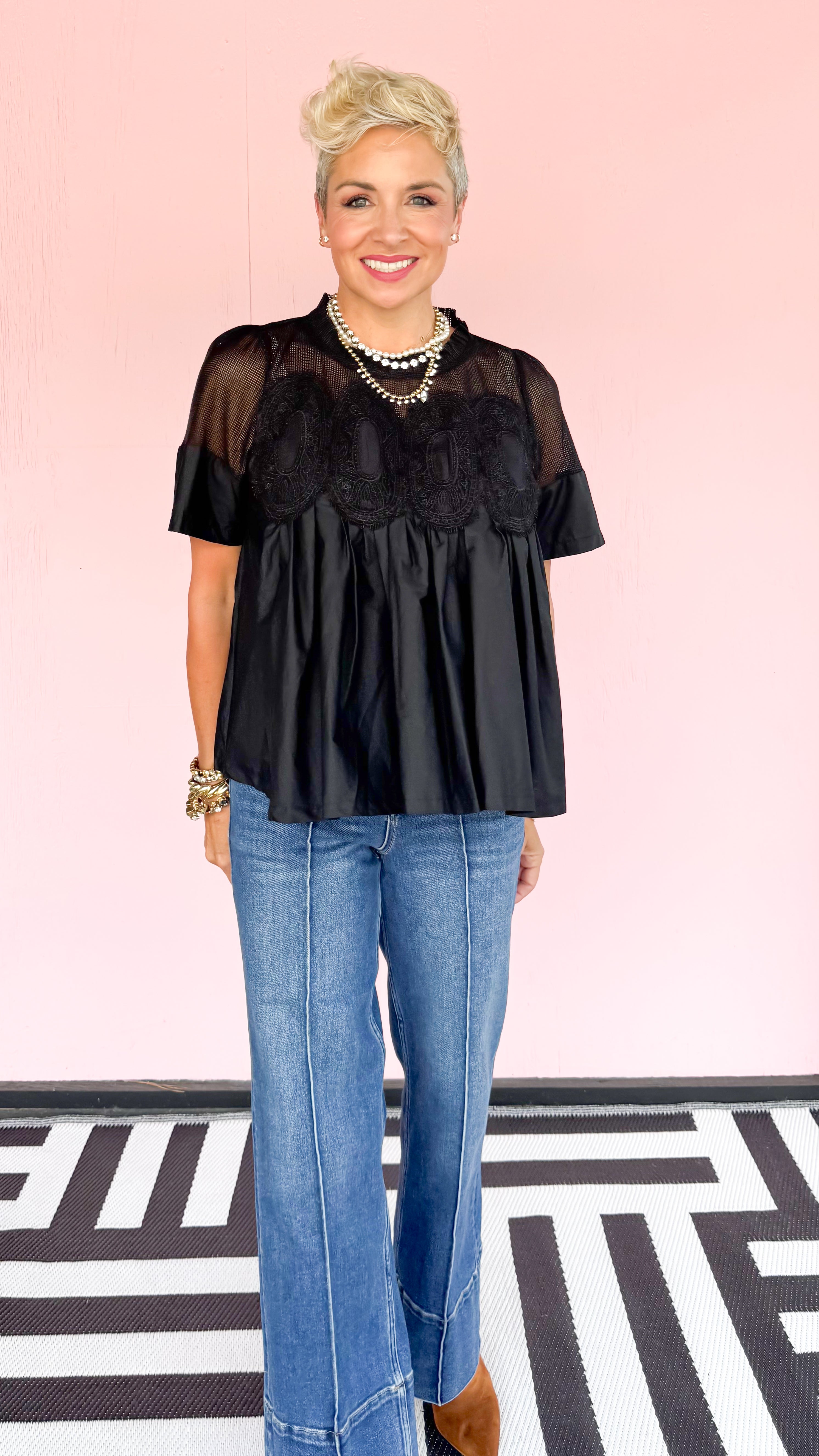 Donna Lace Detail Top/Black