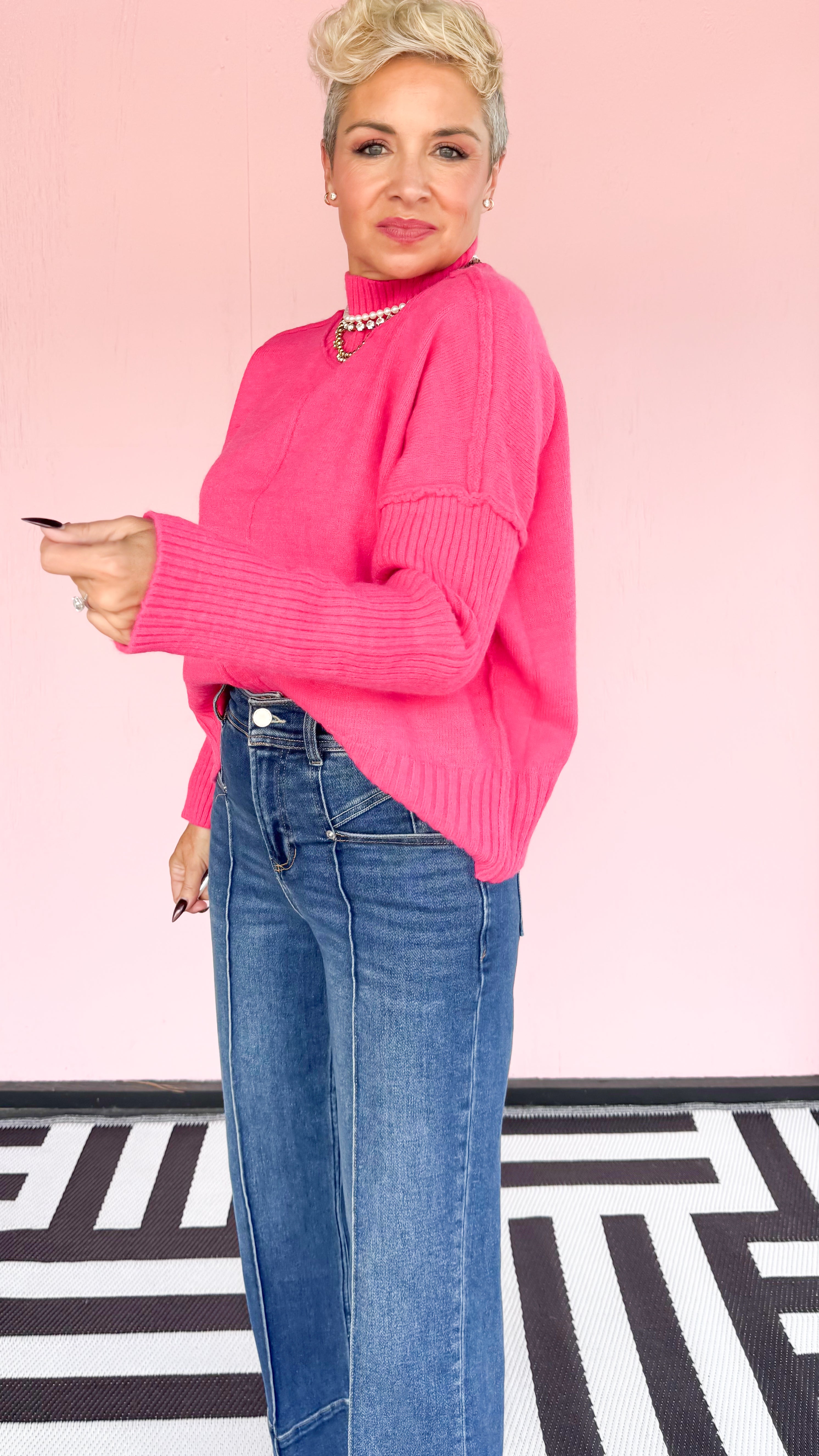 Ruby Mock T neck Sweater/Pink