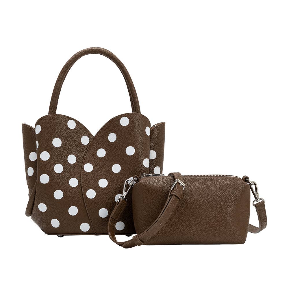 Tulip Chocolate Polka Dot Top Handle Bag