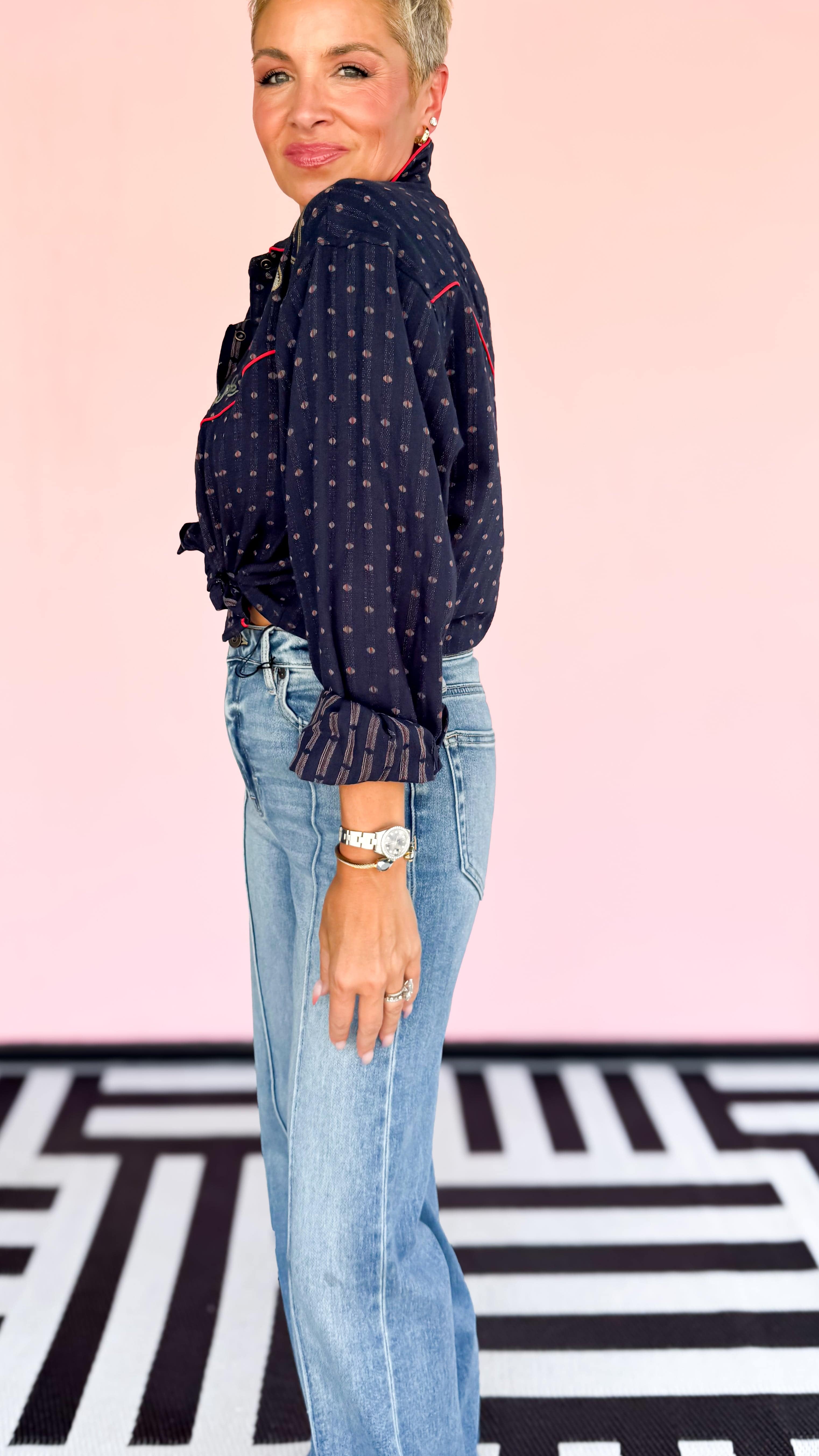 Keyla Western Top/Navy - The BLVD