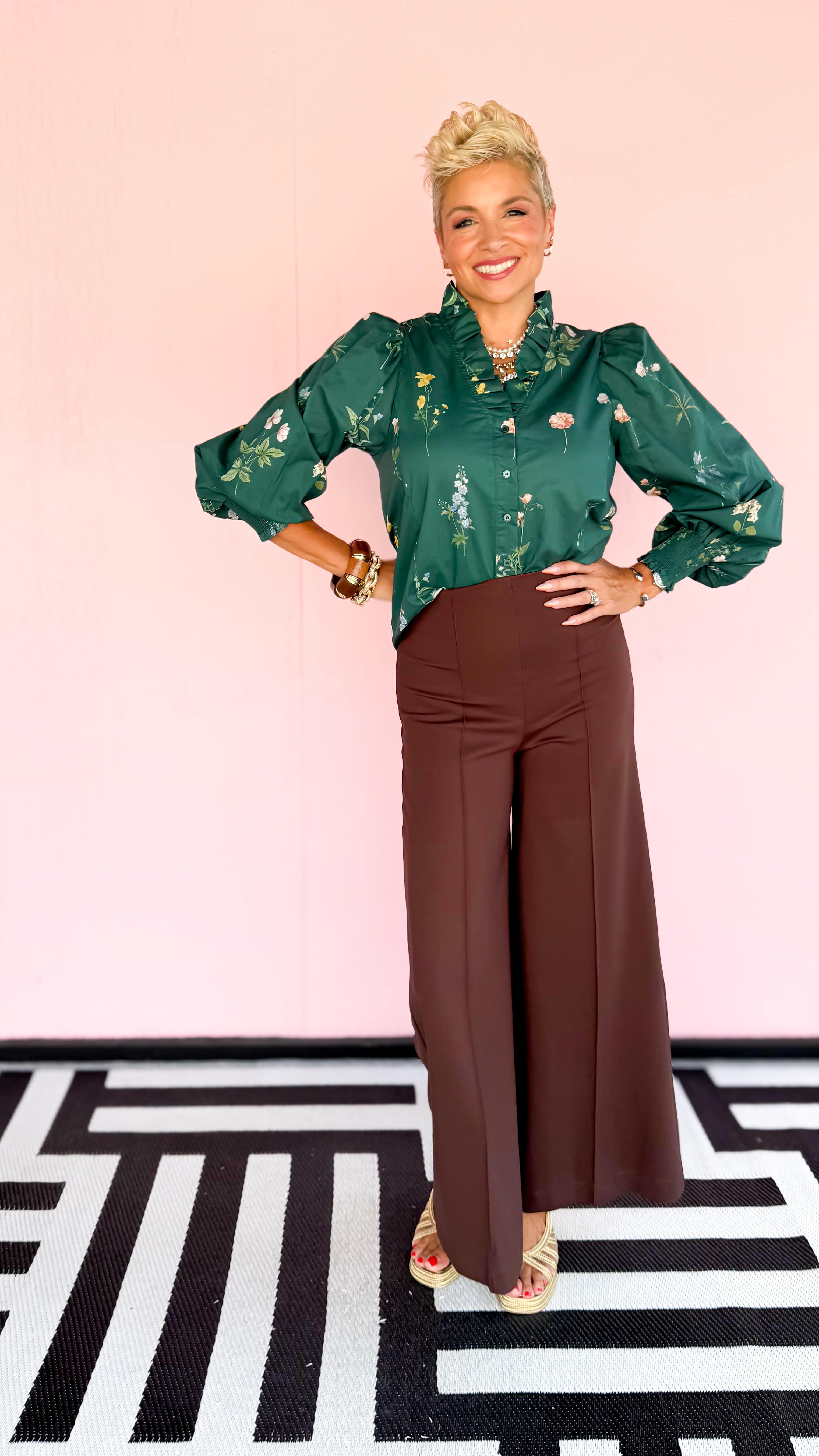 Emily Floral Ruffle Top/Green - The BLVD