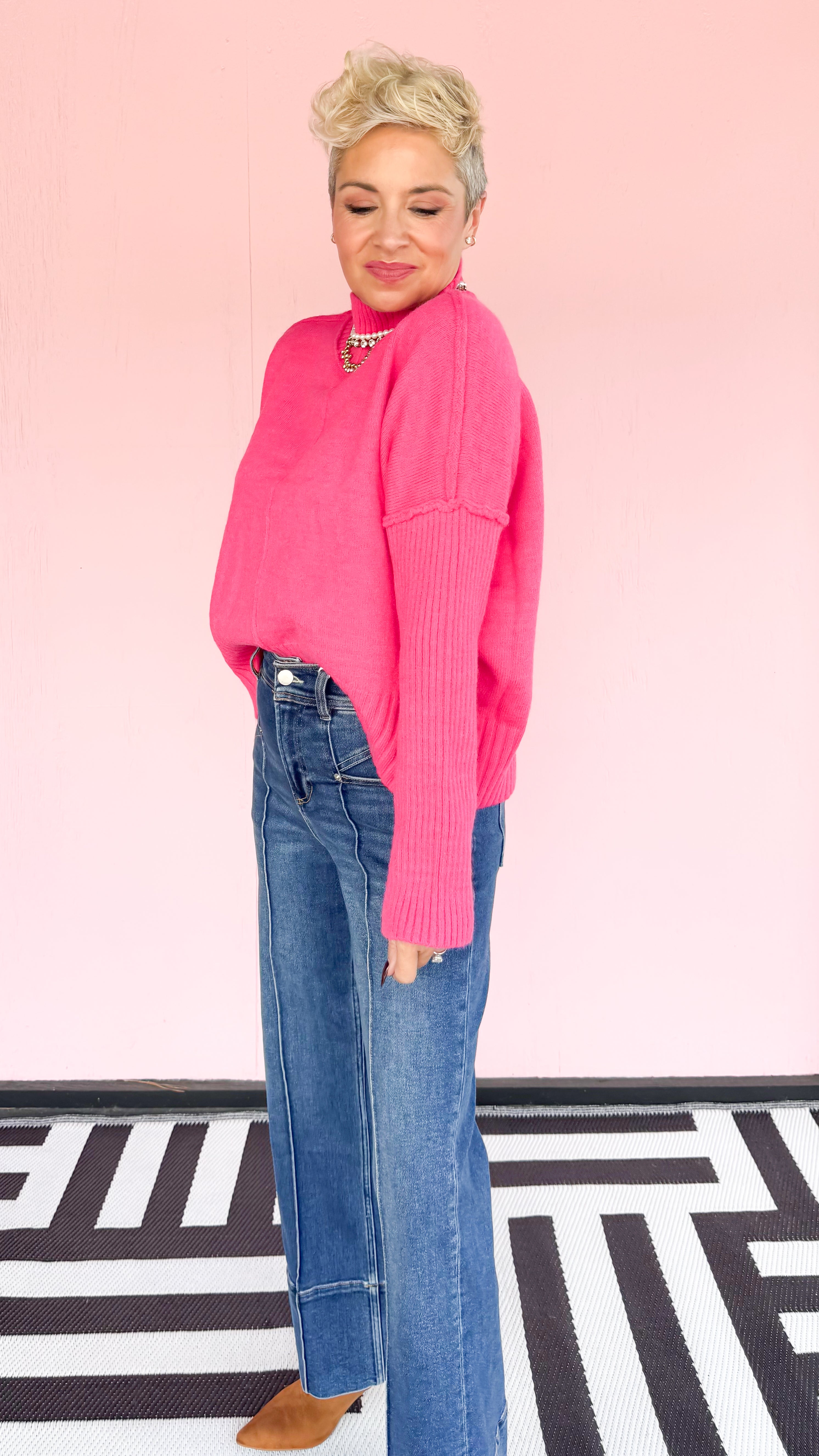 Ruby Mock T neck Sweater/Pink