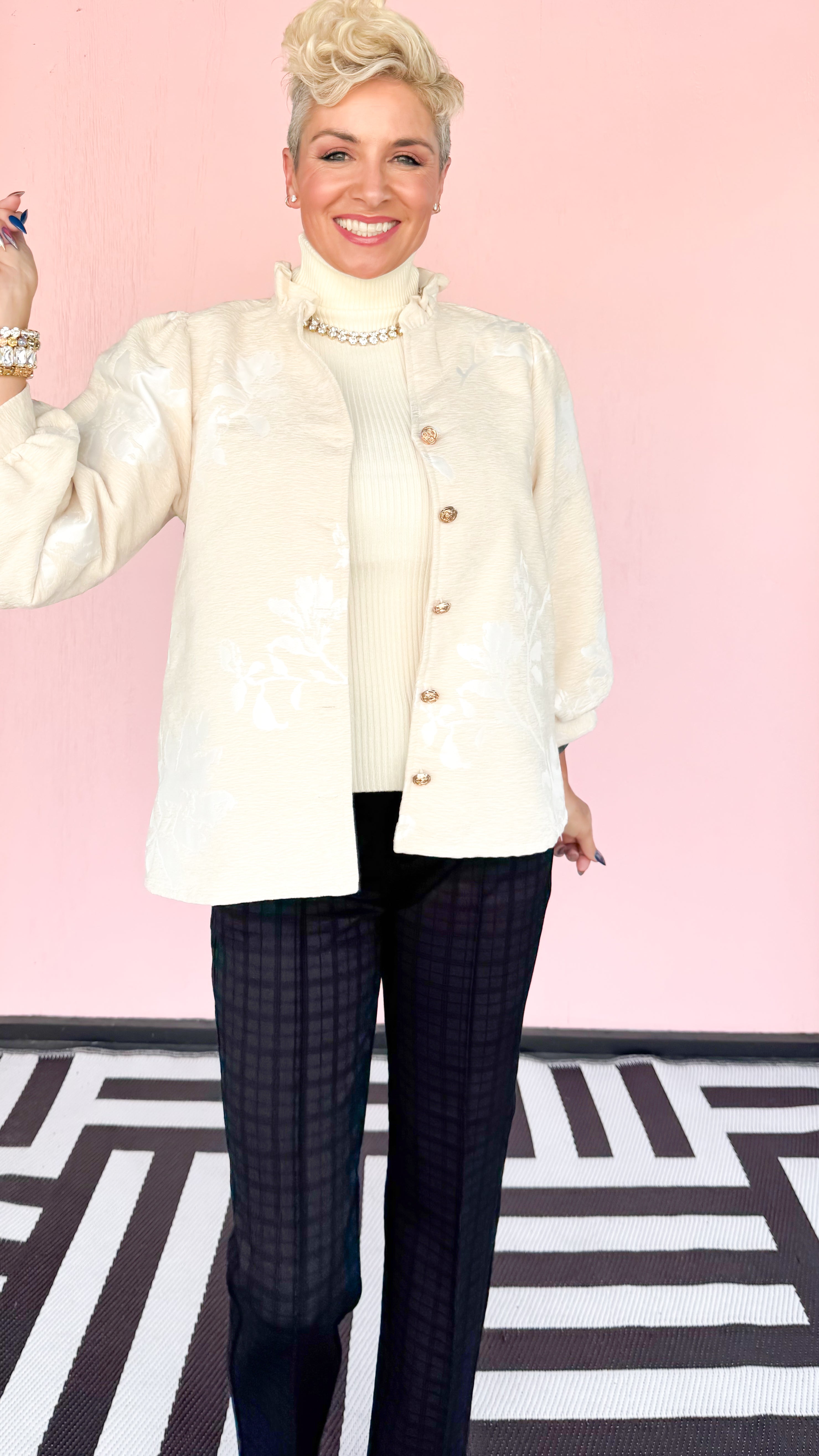 Floral Velvet Button Down/Oatmeal