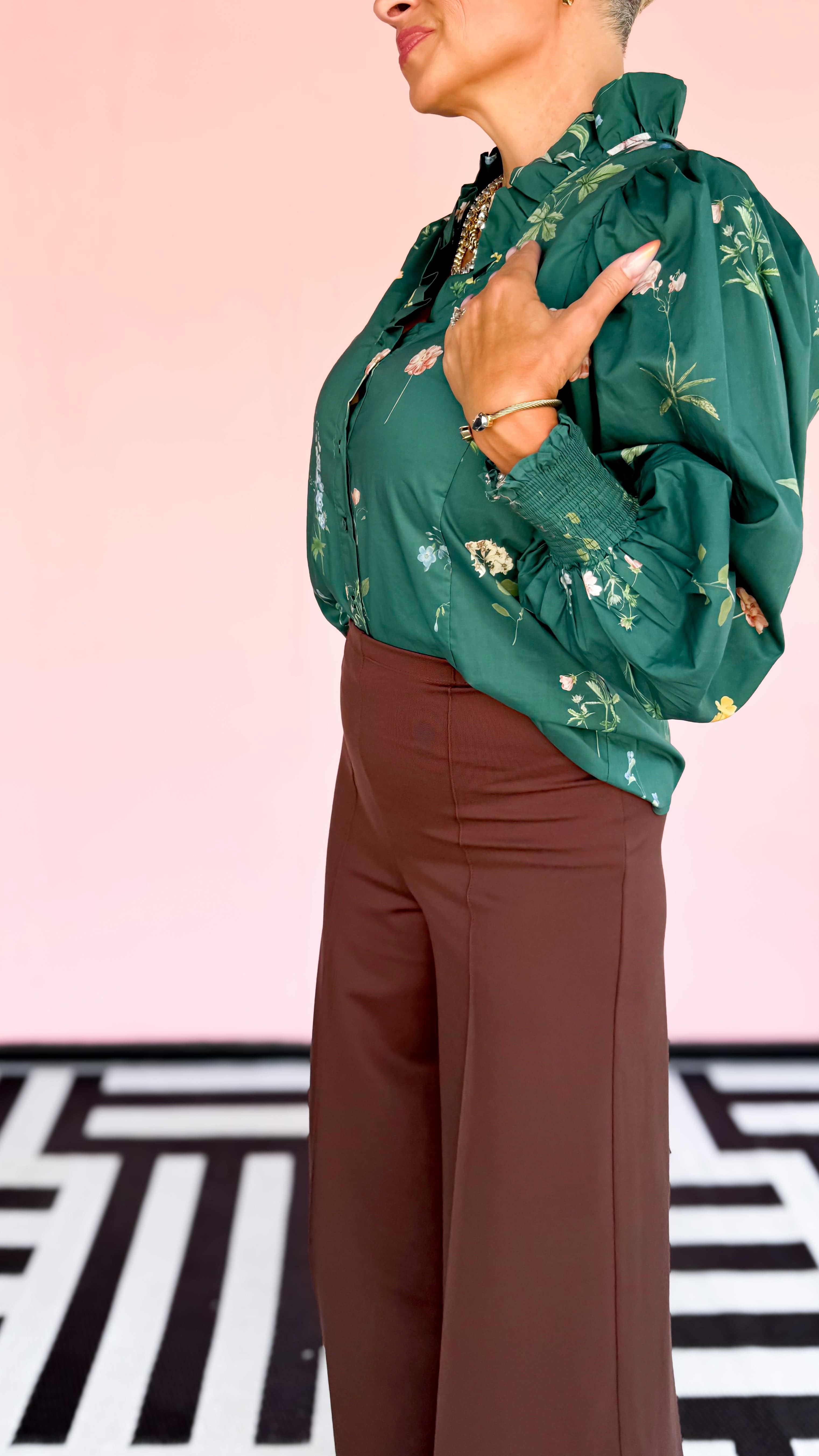 Emily Floral Ruffle Top/Green - The BLVD