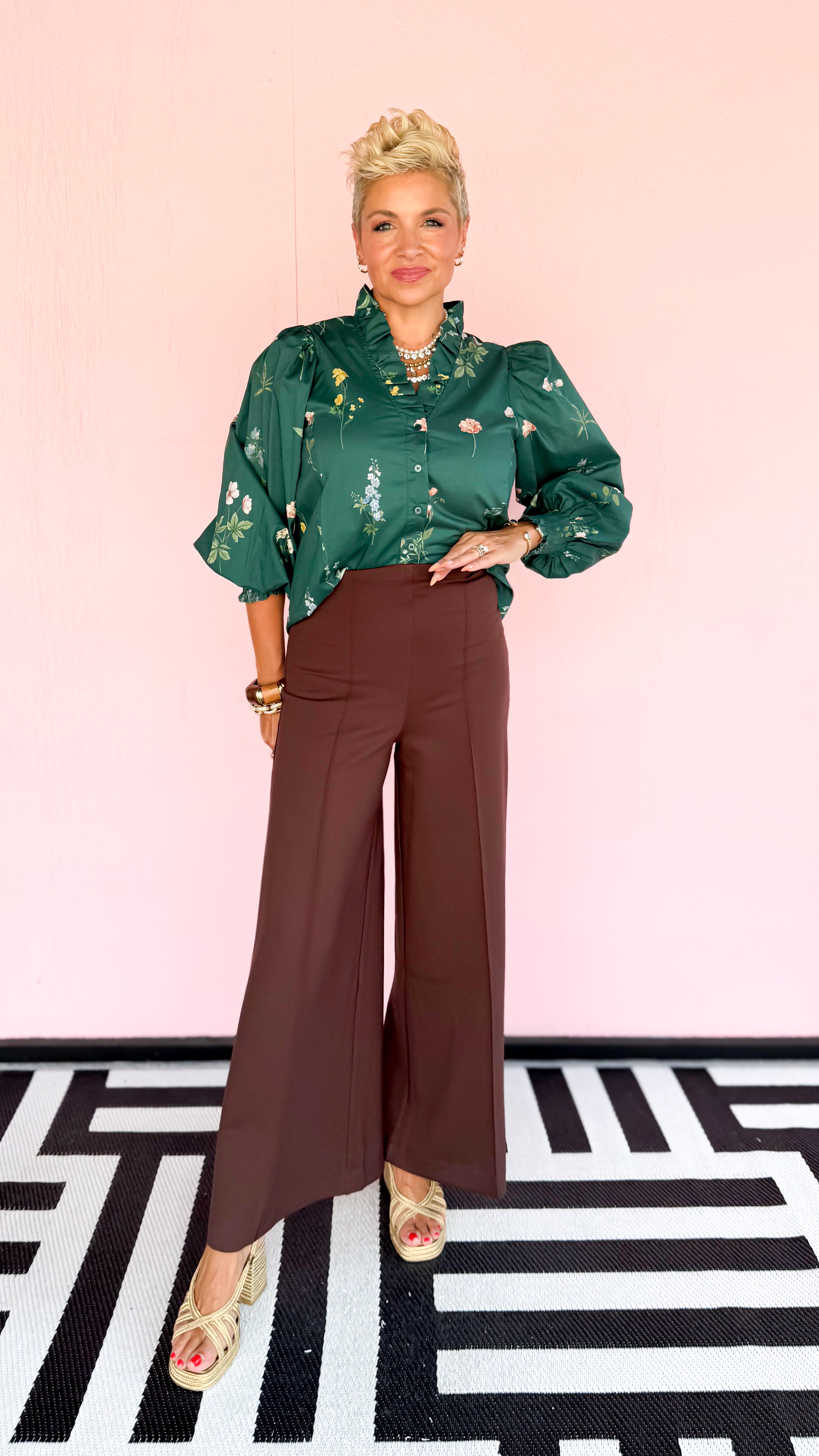 Emily Floral Ruffle Top/Green