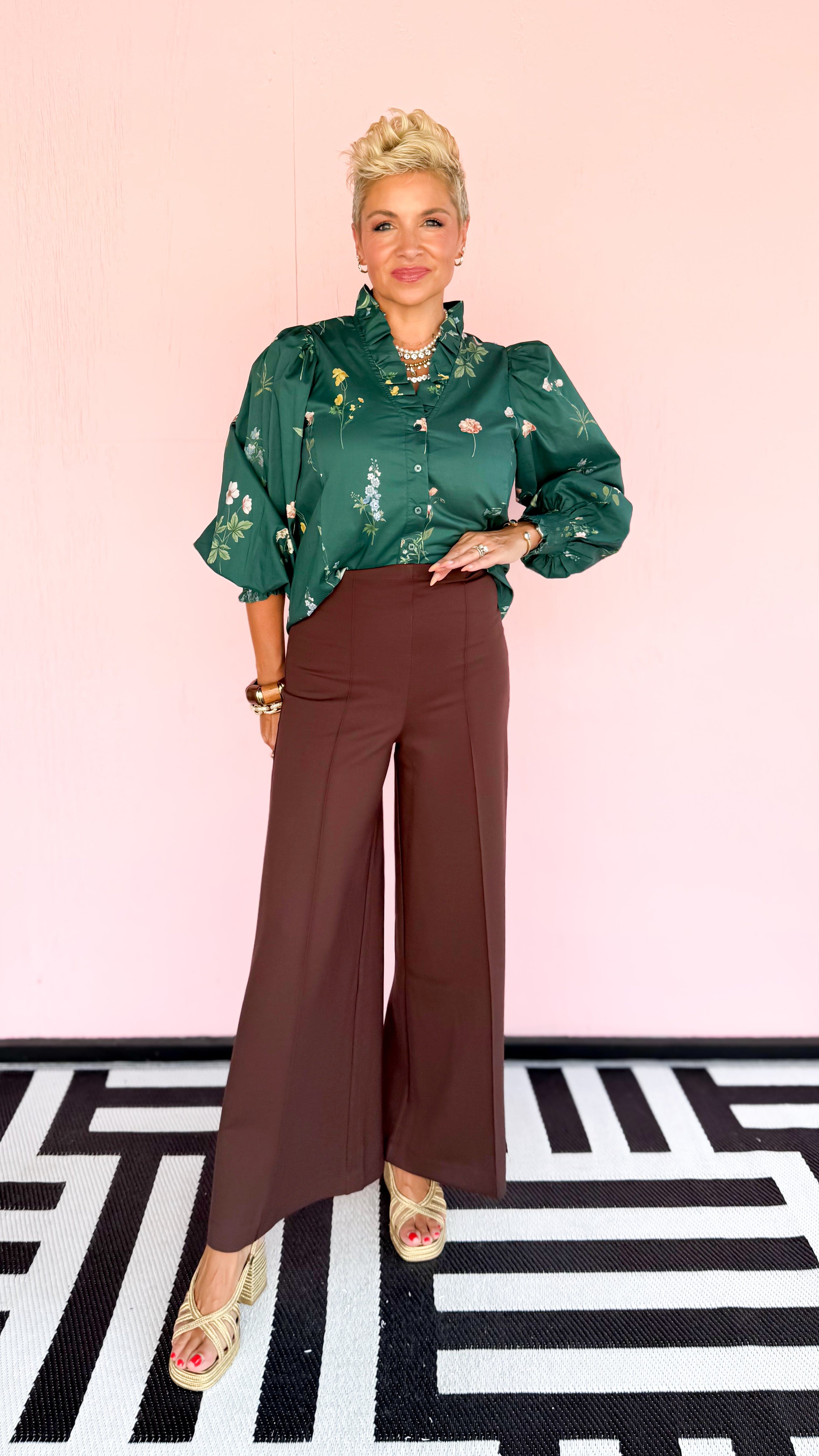 Emily Floral Ruffle Top/Green - The BLVD