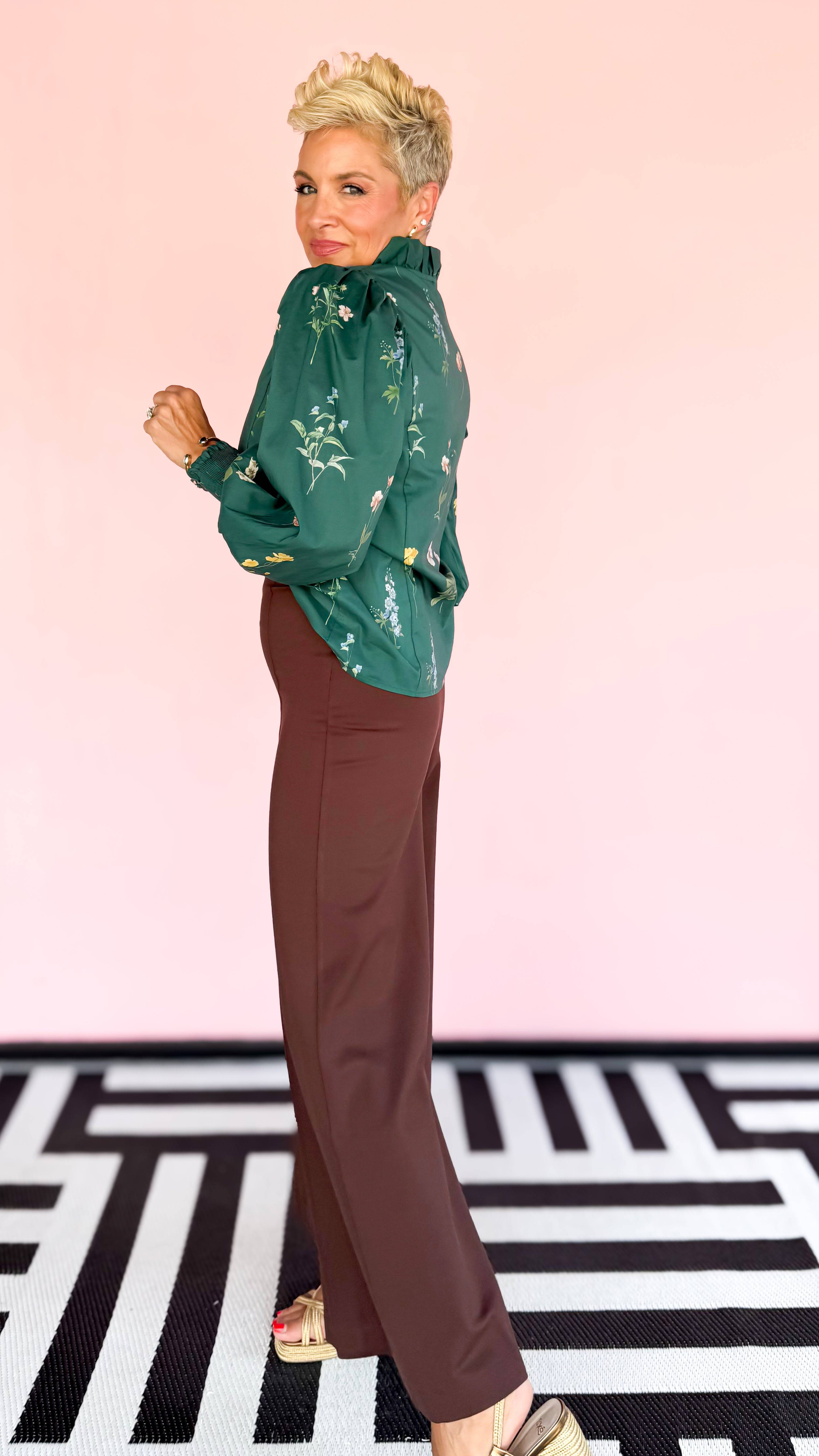 Emily Floral Ruffle Top/Green - The BLVD