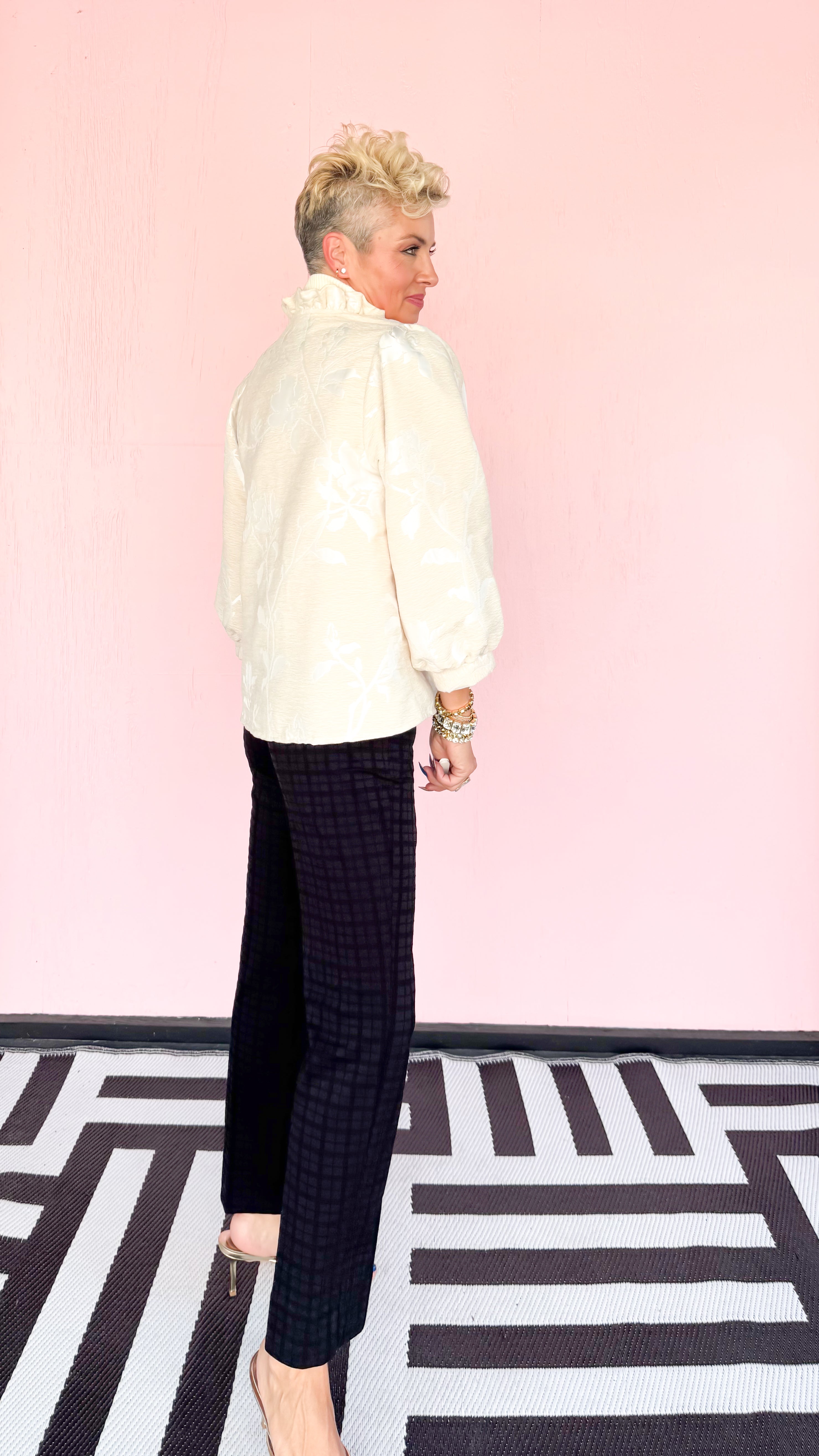 Floral Velvet Button Down/Oatmeal
