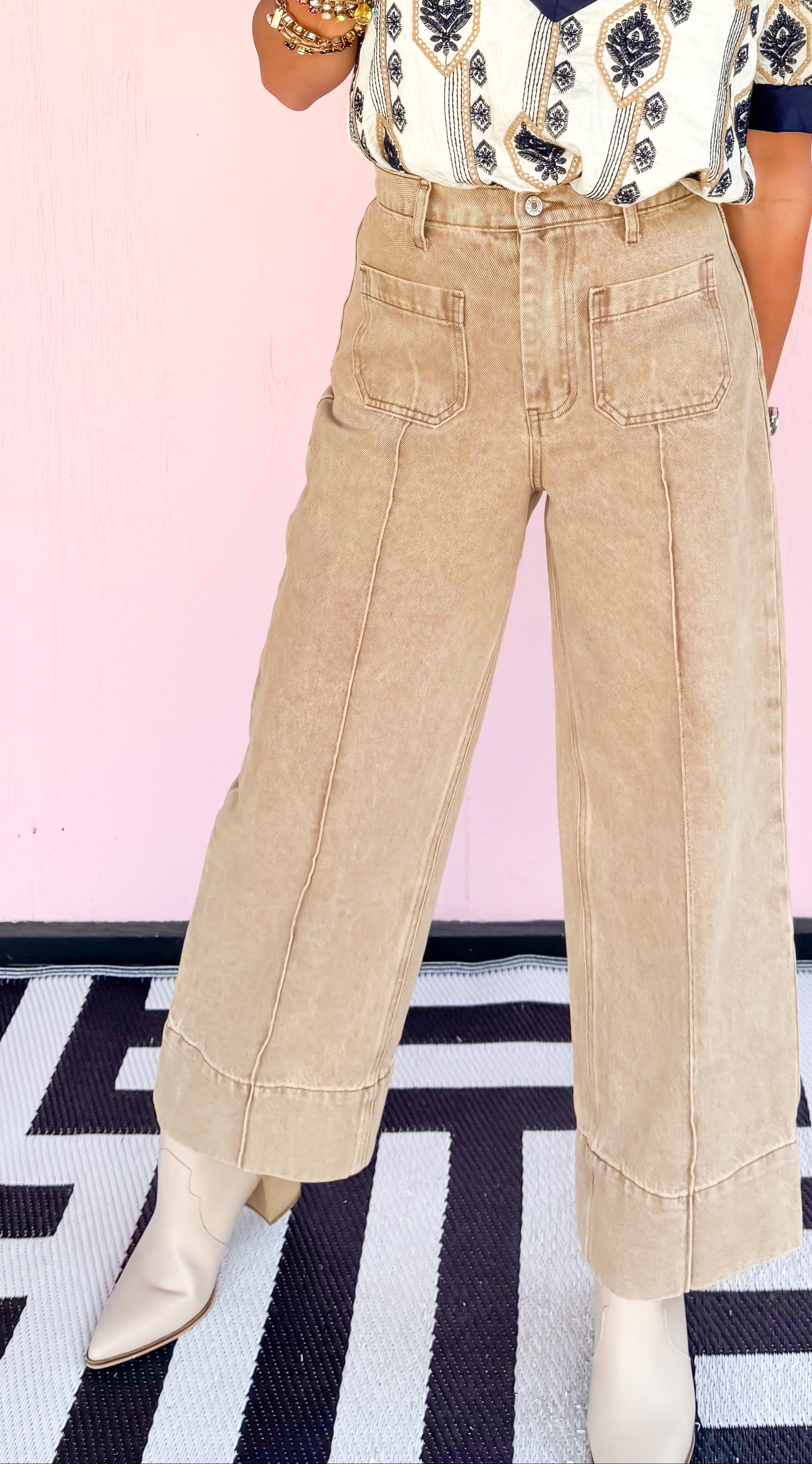 Wide Leg Front Pocket Jean/Camel - The BLVD