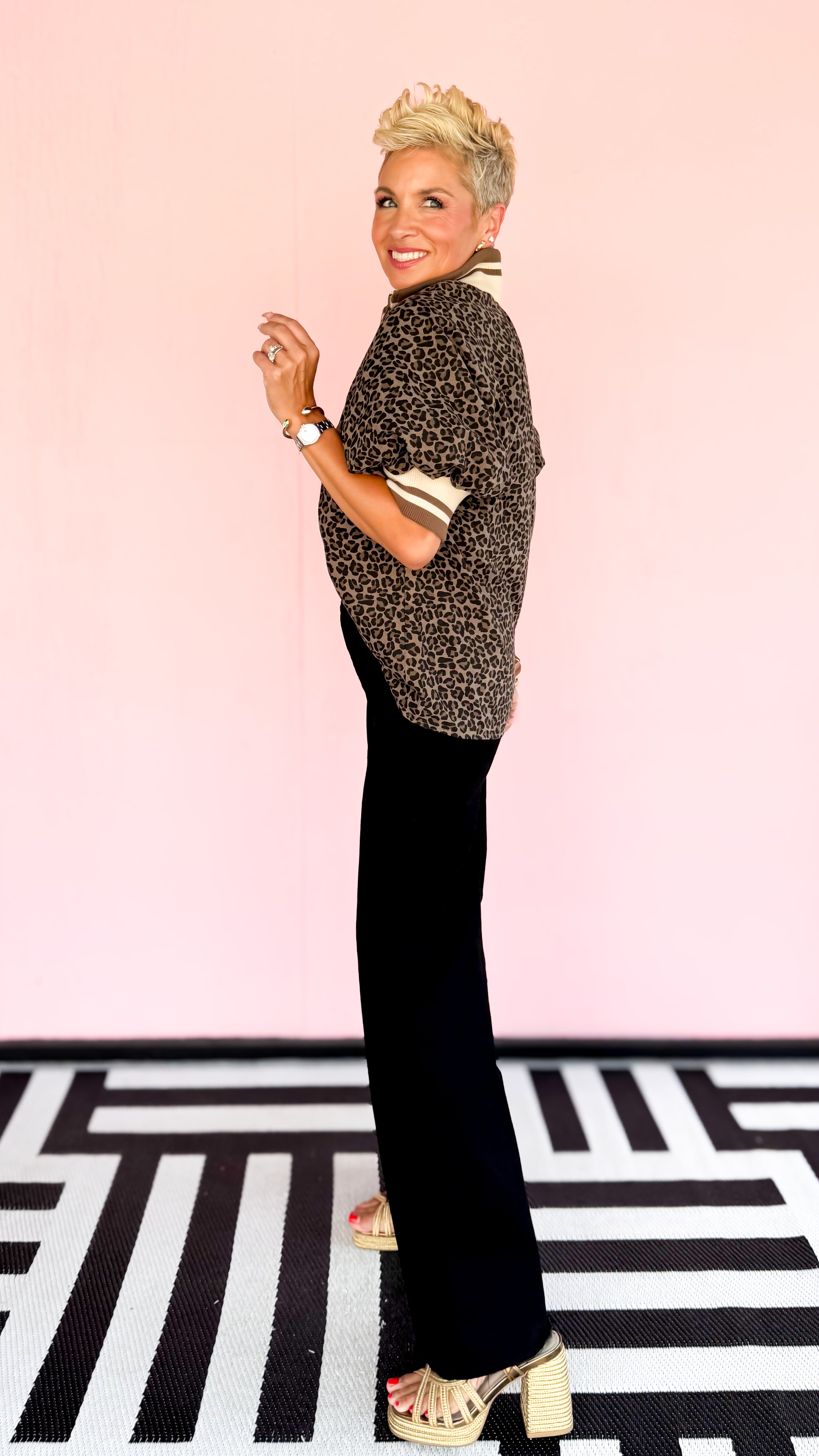 Leopard 1/2 Zip Top/Mocha