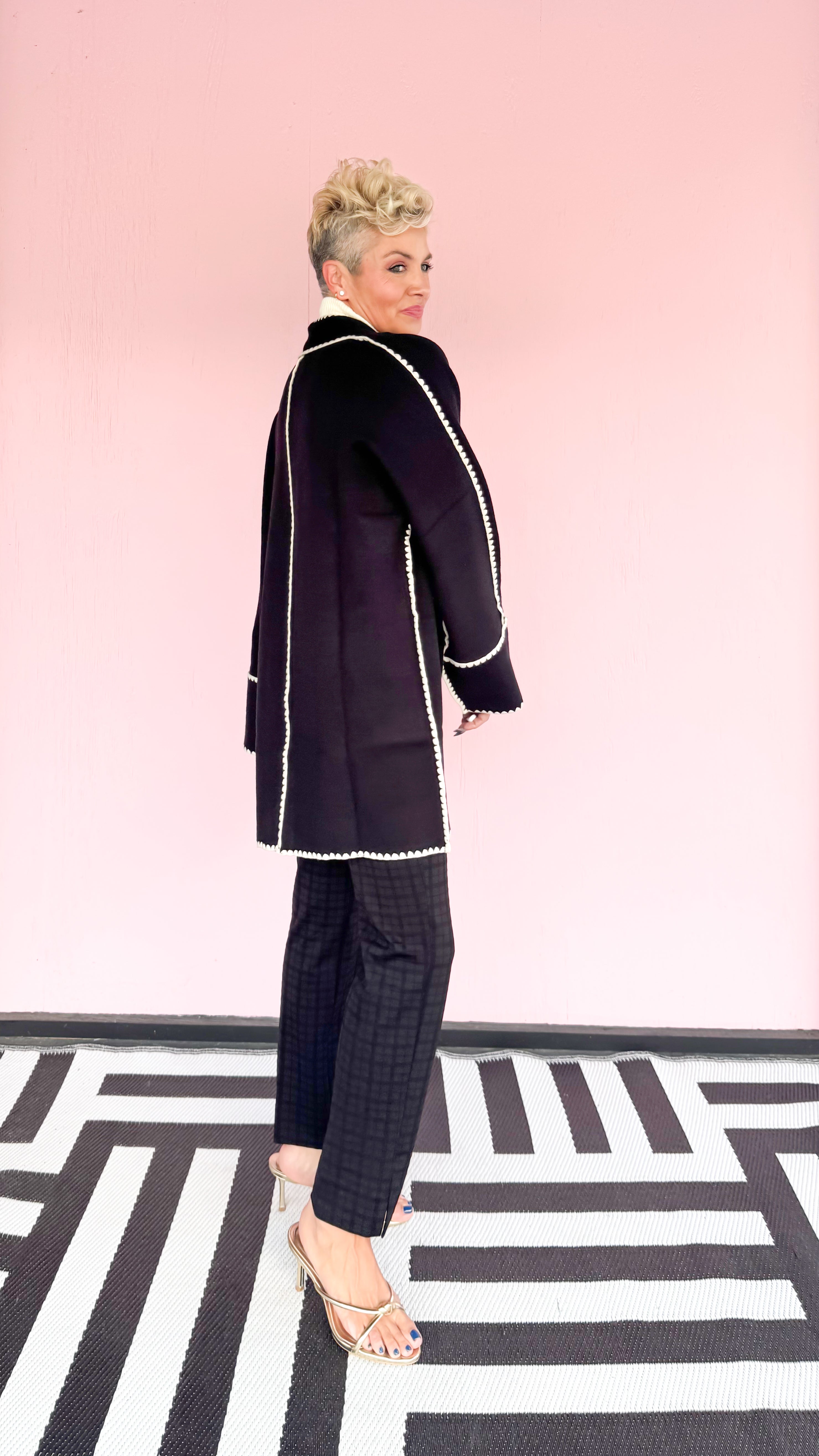 Open Front Long Cardigan with Stiching