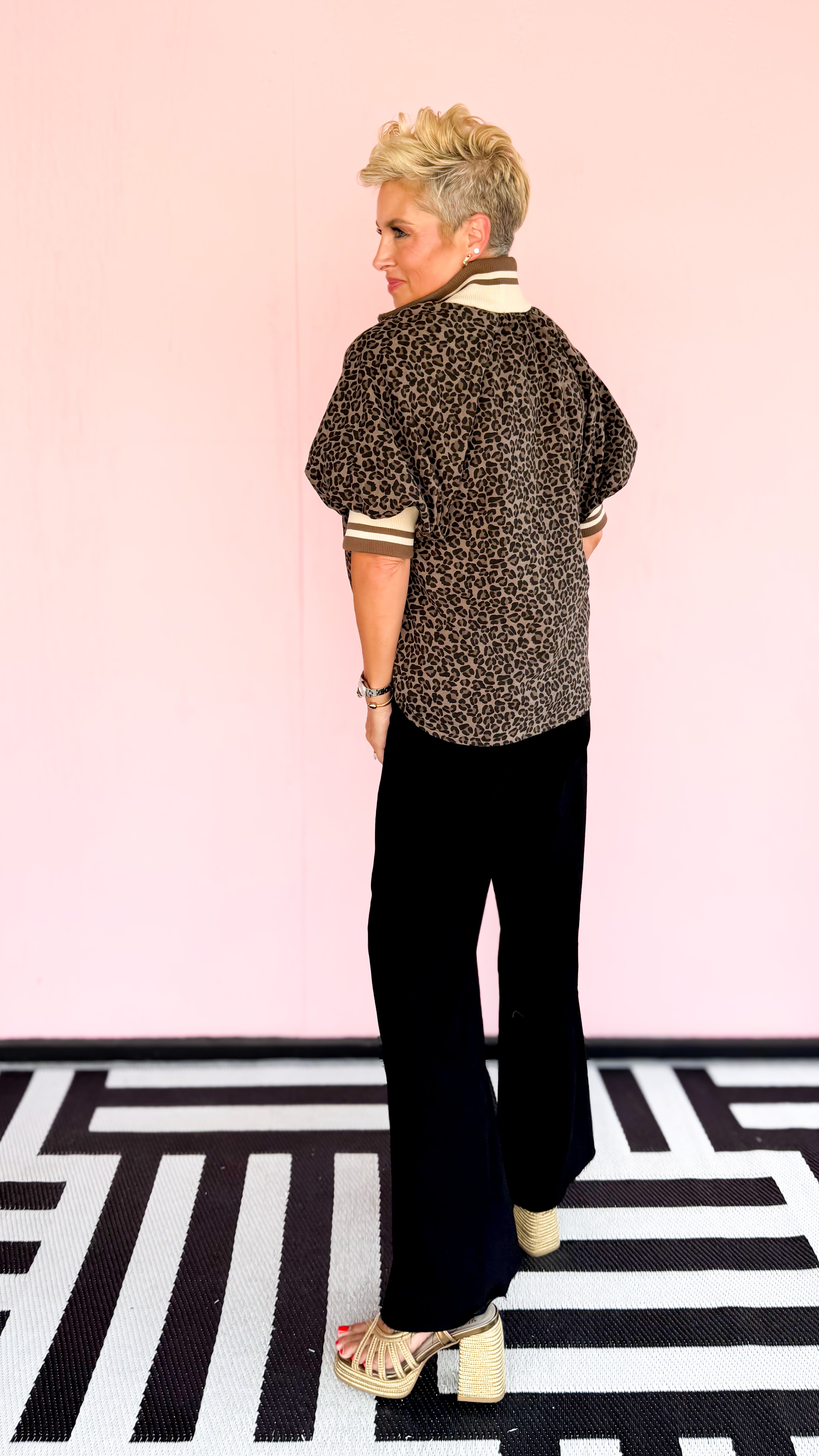 Leopard 1/2 Zip Top/Mocha