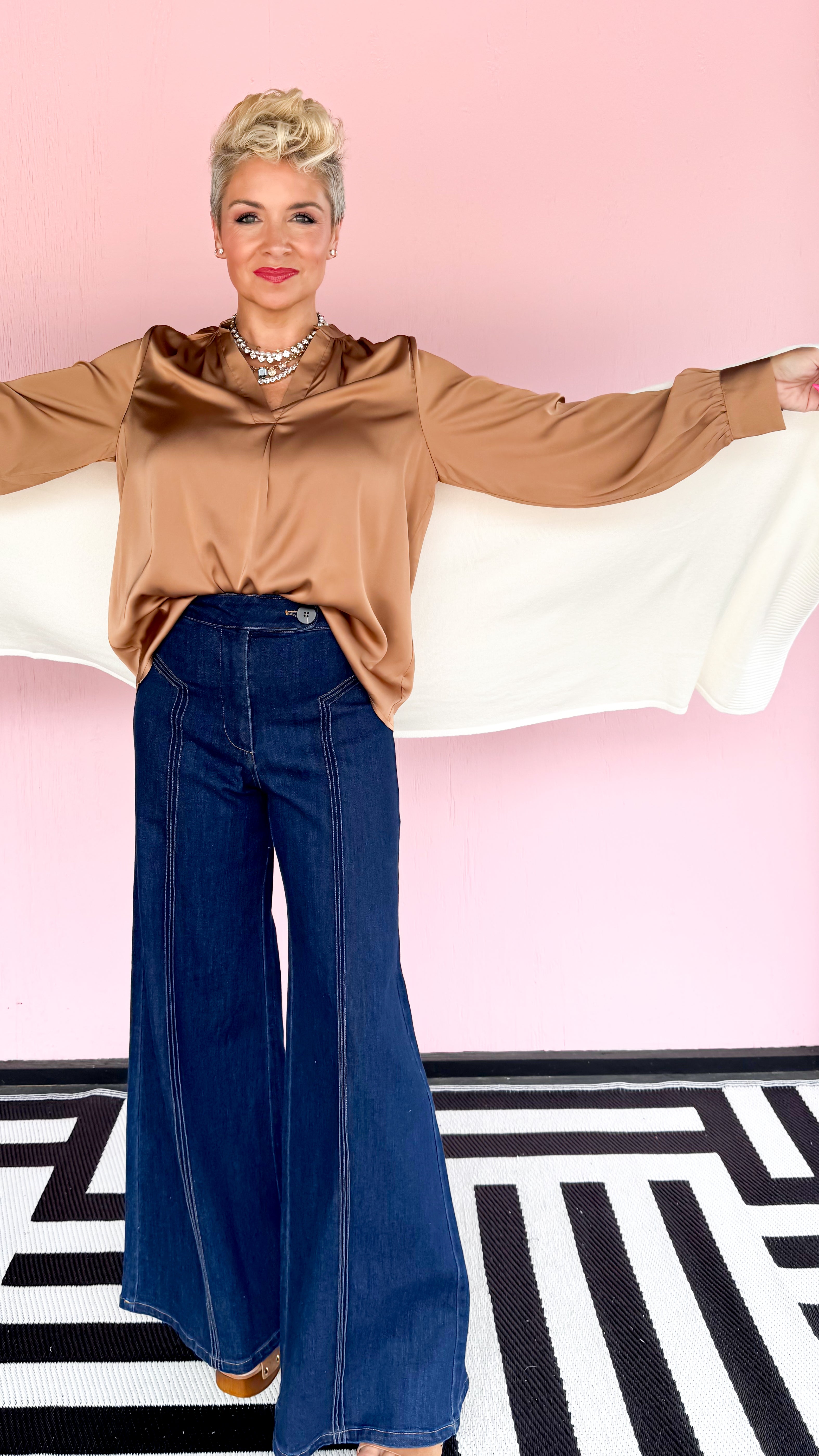 Roma Placket VNeck Top/Coffee - The BLVD