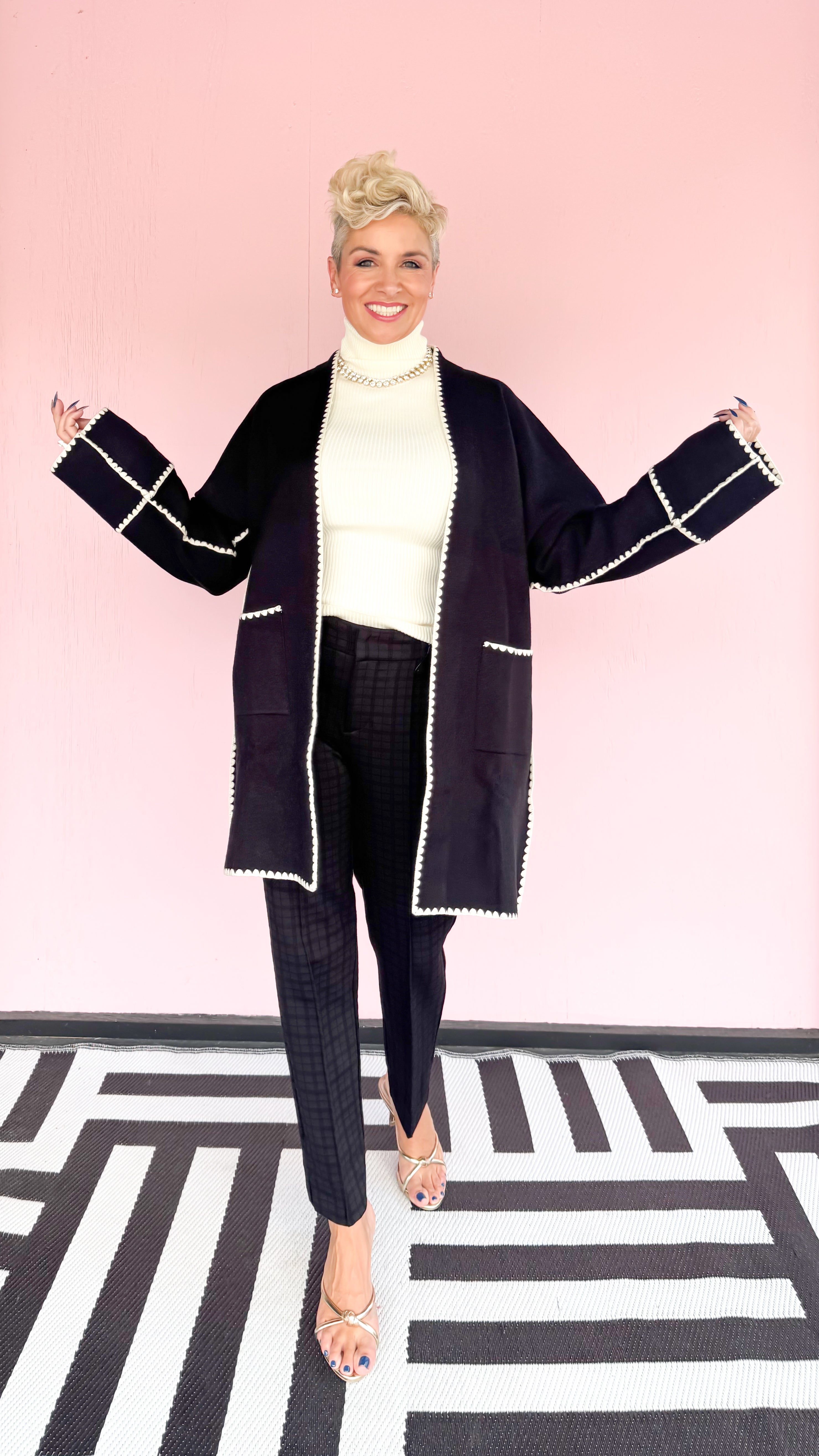 Open Front Long Cardigan with Stiching